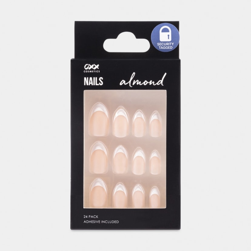 OXX Cosmetics 24 Pack False Nails with Adhesive - Almond Shape, French ...
