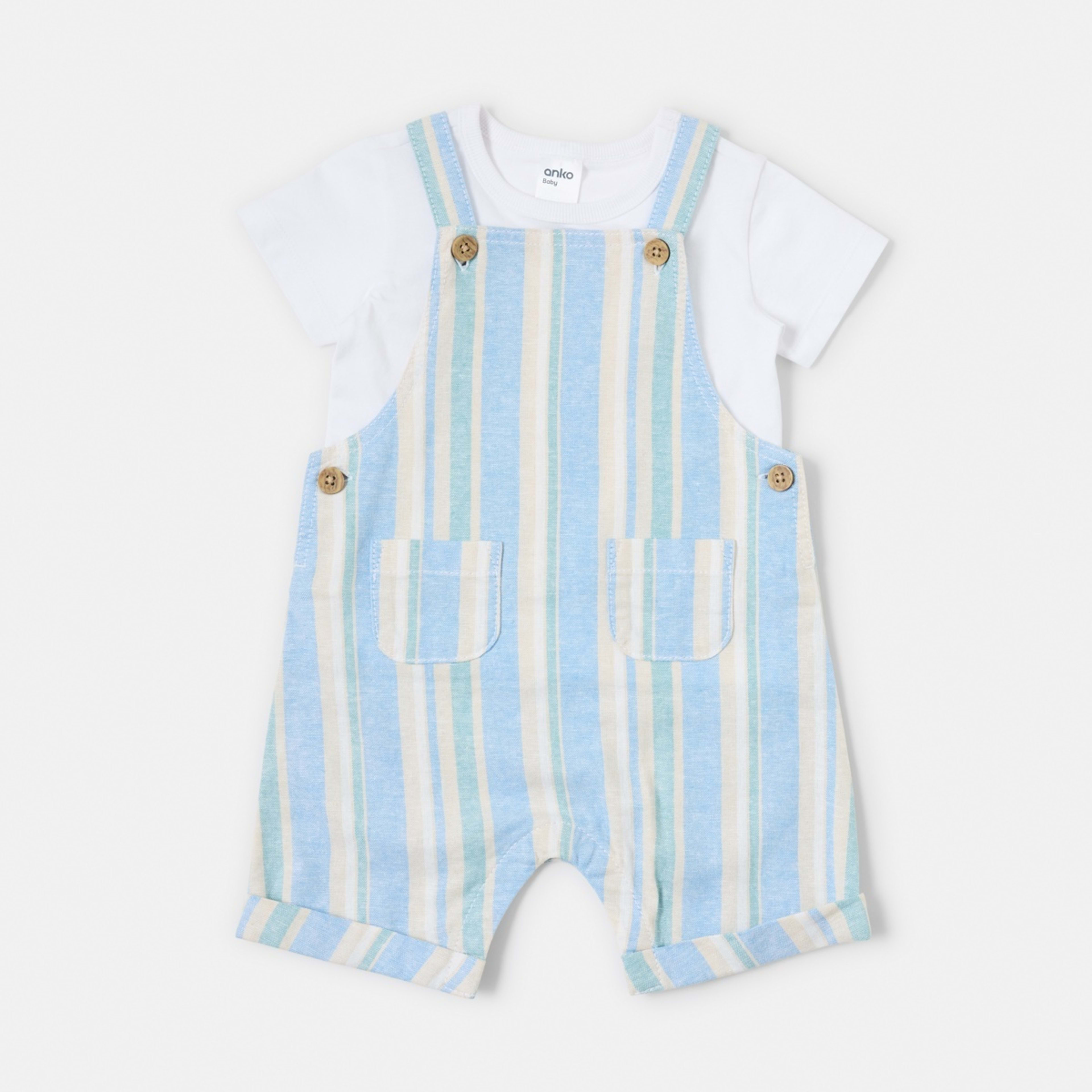 1 Woven Dungaree Set Blue Strp, 1 of 6