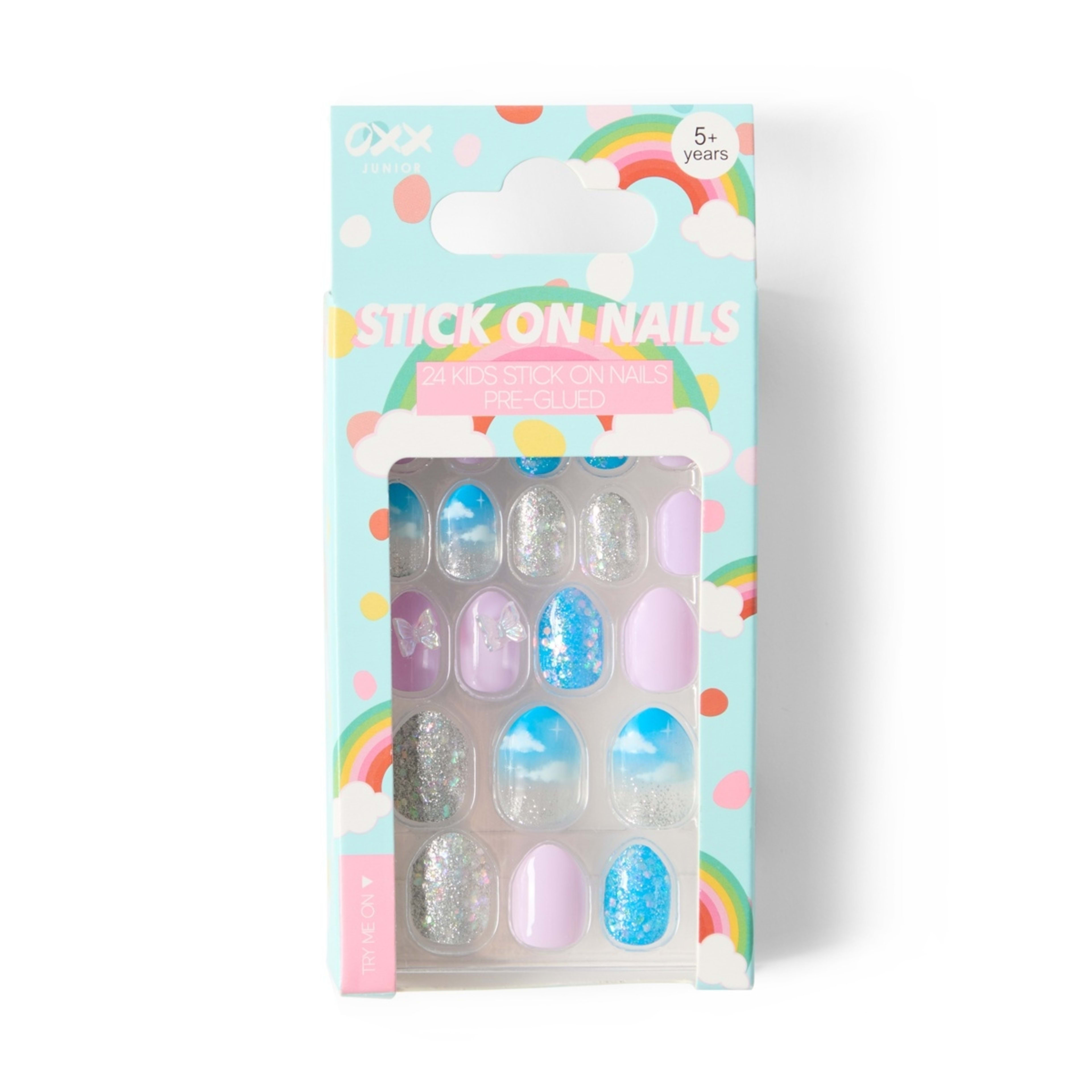 1 OXX Junior 24 Pack Kids Pre-Glued Stick-On Nails - Chunky Glitter and 3D Butterfly, 1 of 4