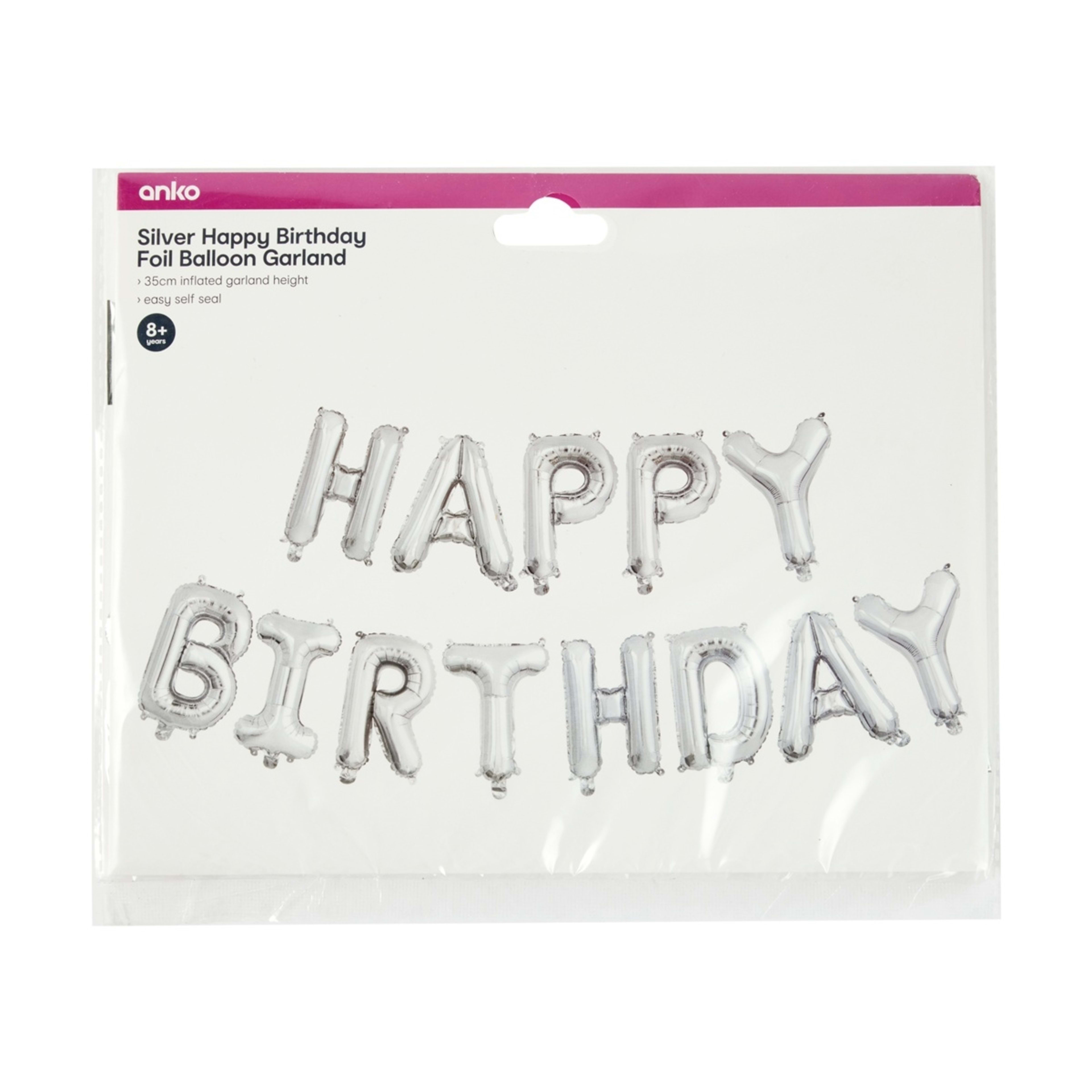 2 Silver Happy Birthday Foil Balloon Garland, 2 of 2