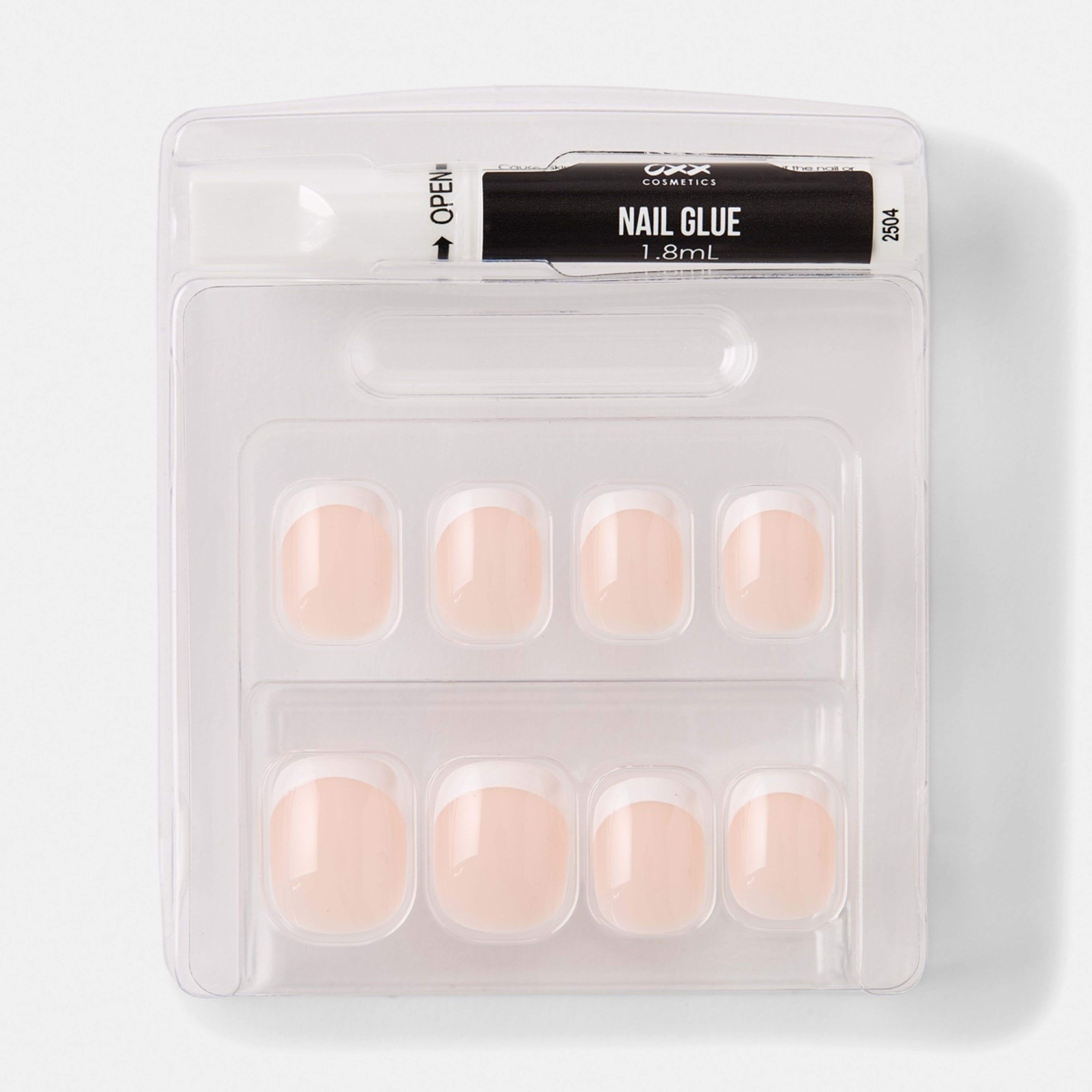 3 OXX Cosmetics 24 Pack Artificial Nails with Adhesive - Short Square Shape, French Tip, 3 of 5