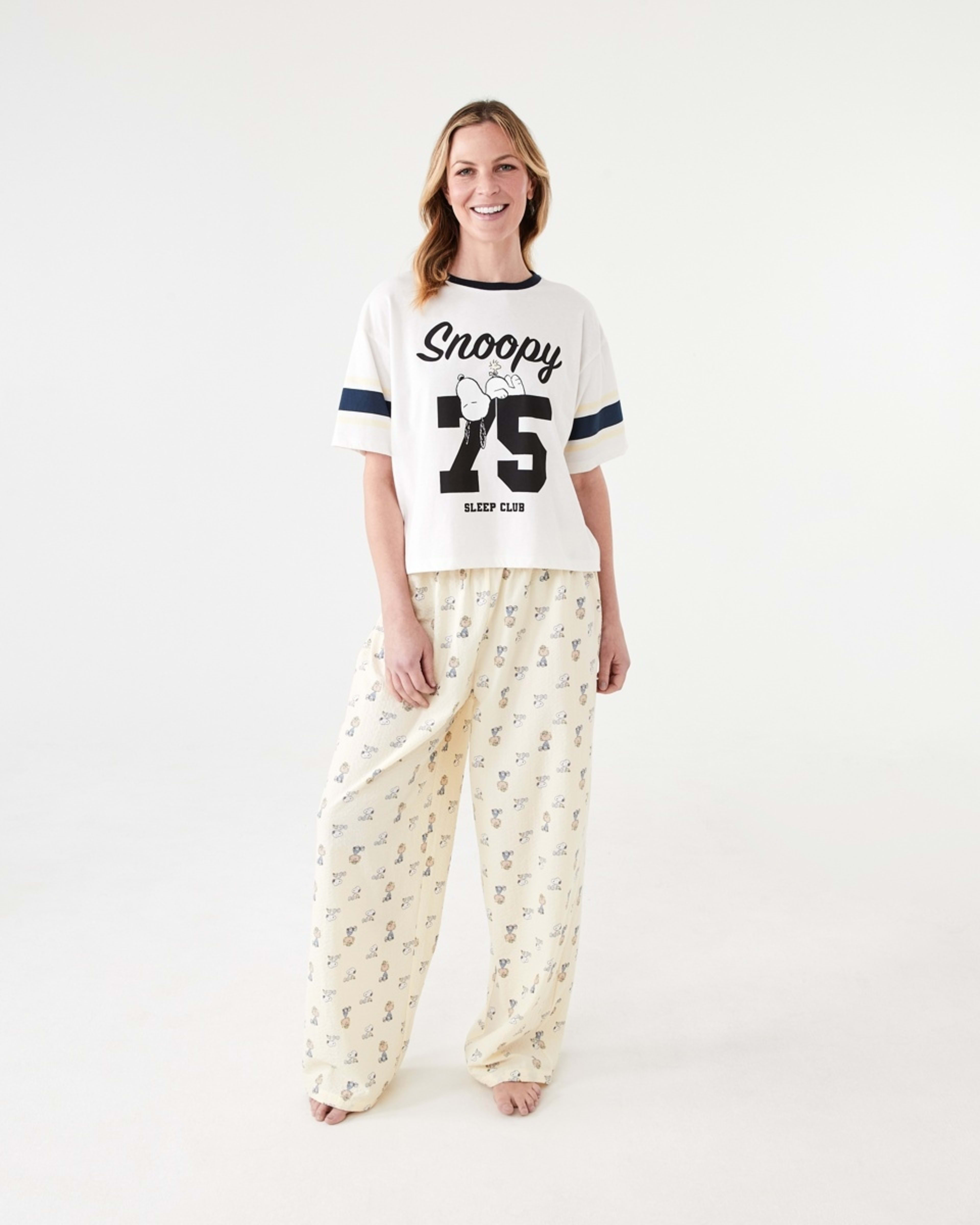 1 Snoopy License Short Sleeve Knit Top and Woven Pants Pyjama Set 75 SNOOPY WHITE