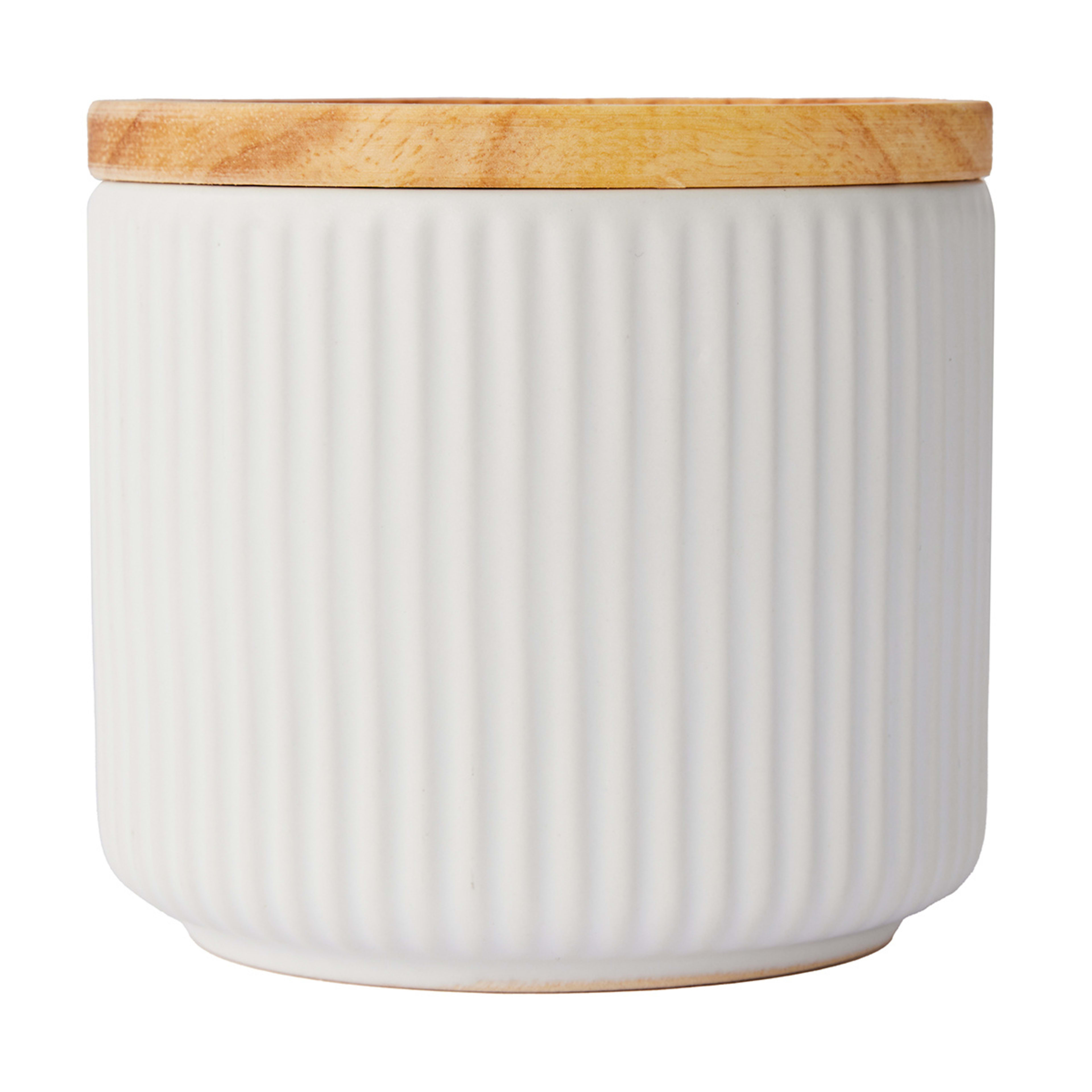 Small White Ribbed Canister