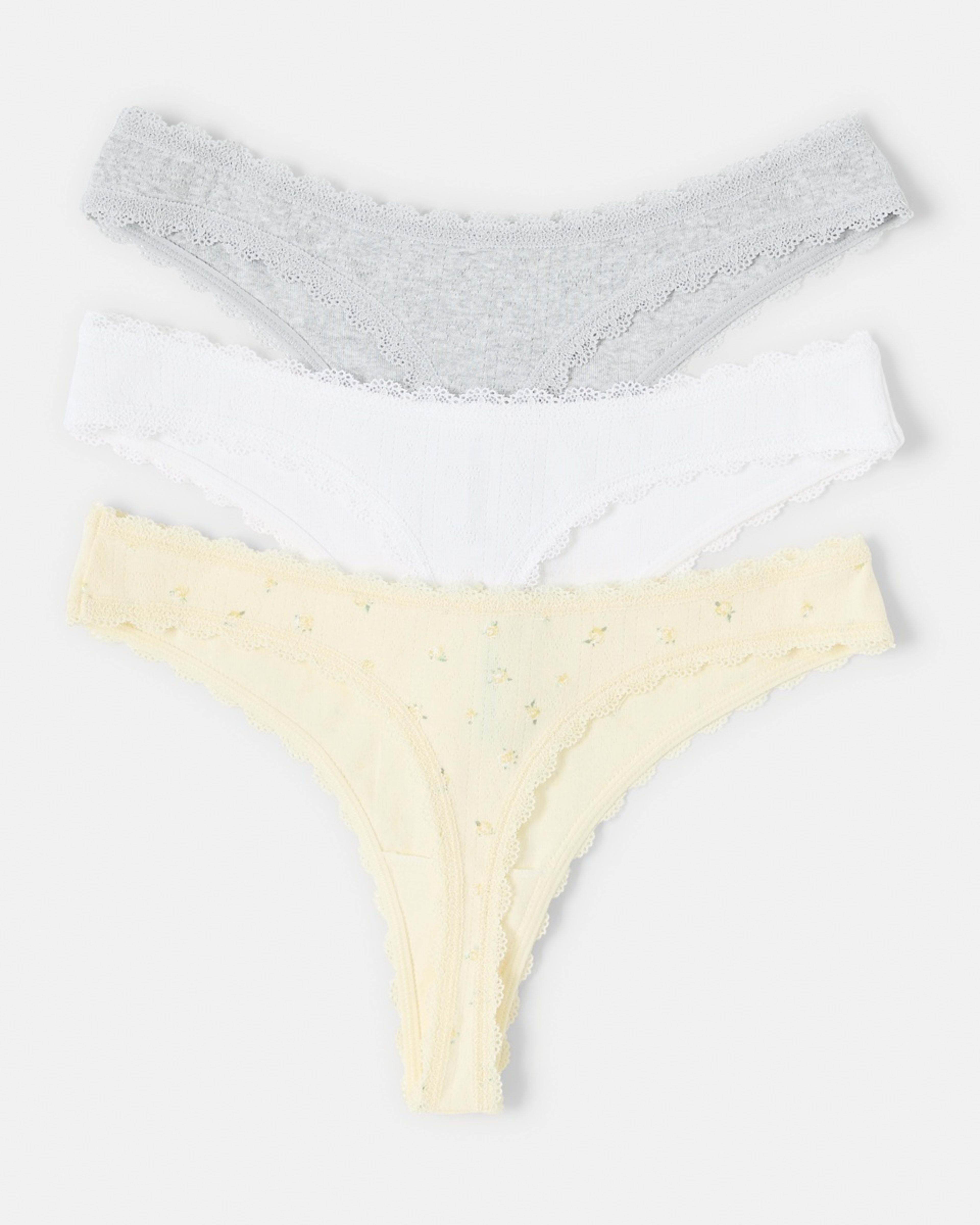 2 3 Pack Pointelle G-String Briefs Yellw Flrl, 2 of 9