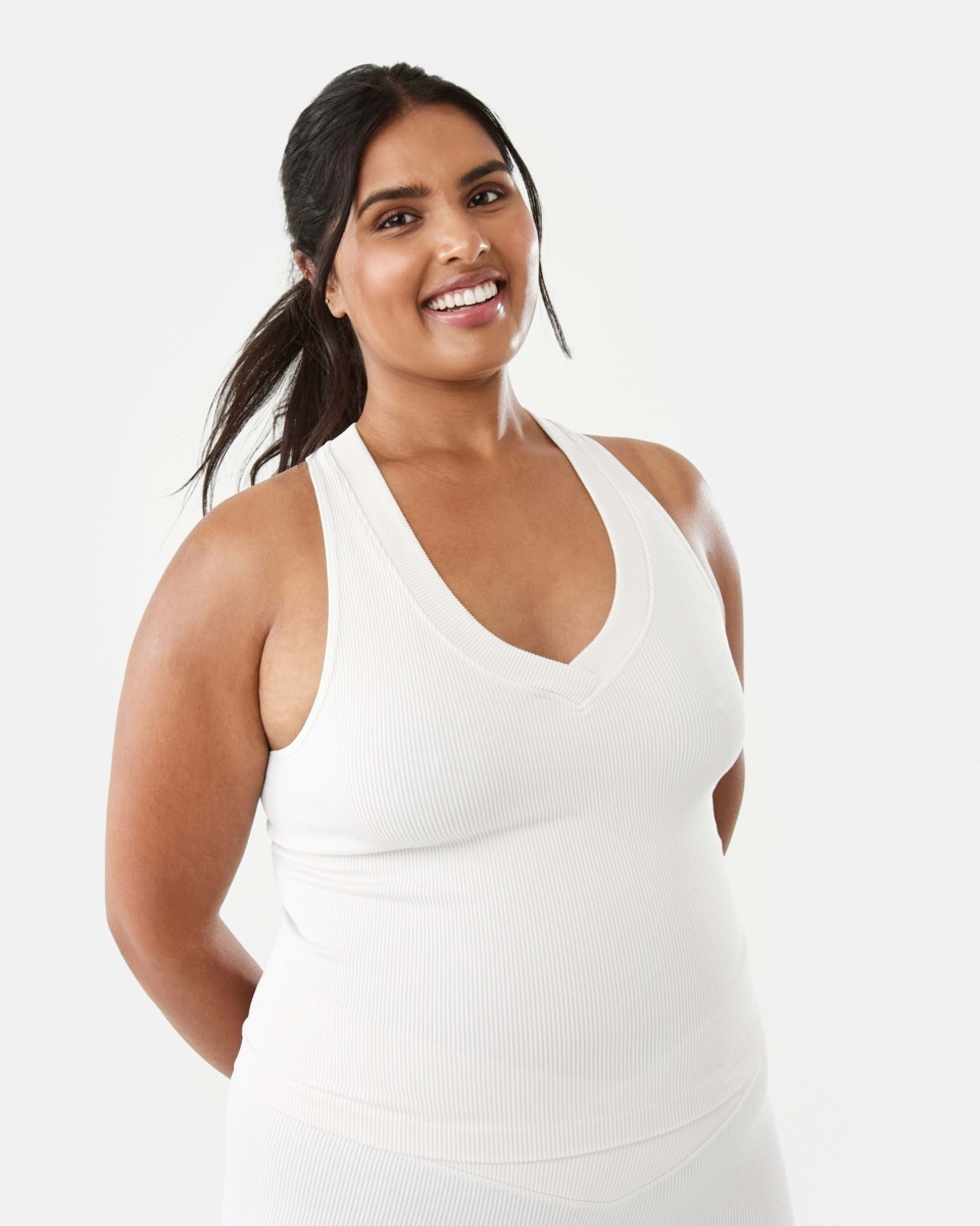 3 Active Womens Seamfree V-Neck Tank Ecru, 3 of 8