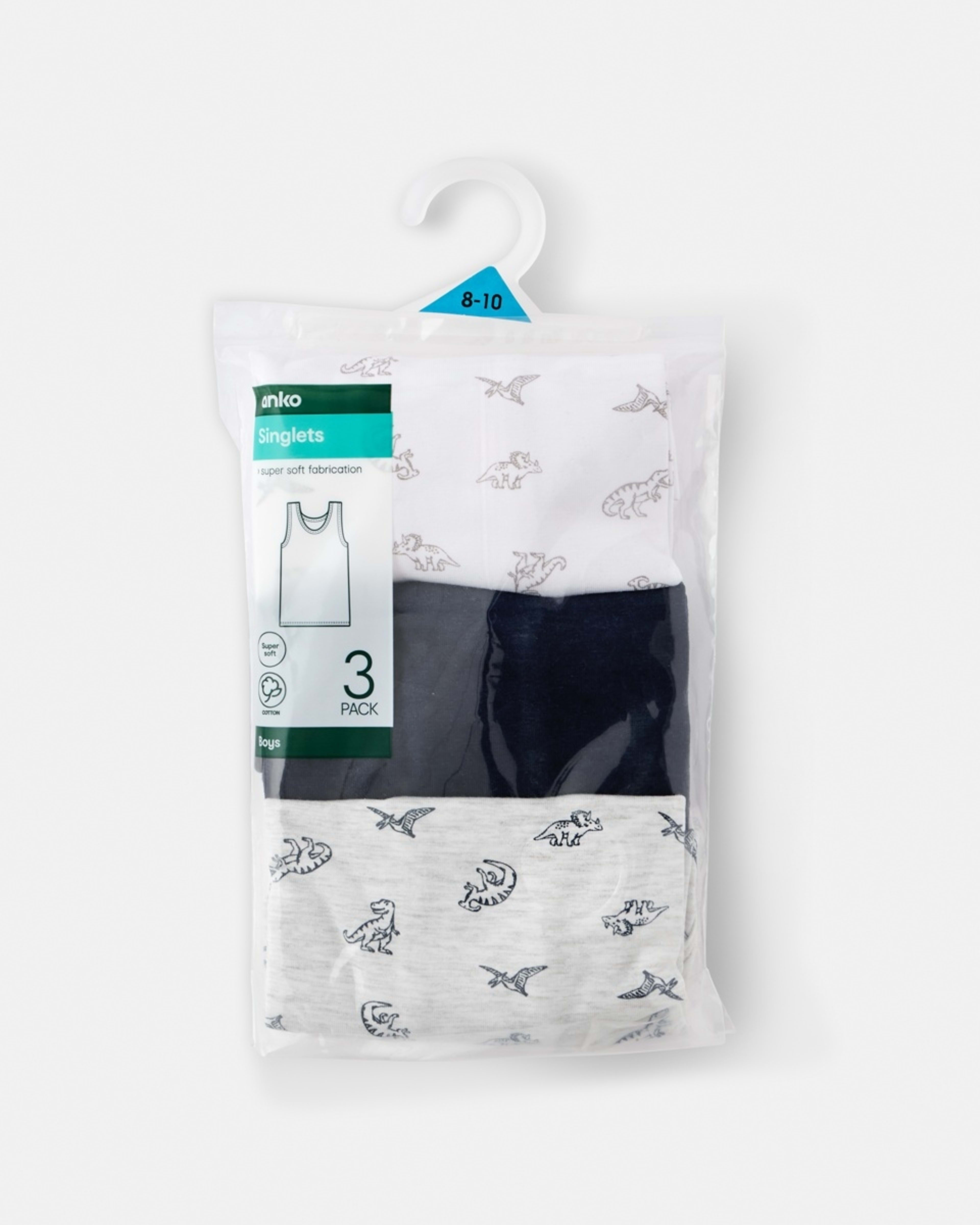 6 3 Pack Super Soft Singlets Blu Dino, 6 of 6