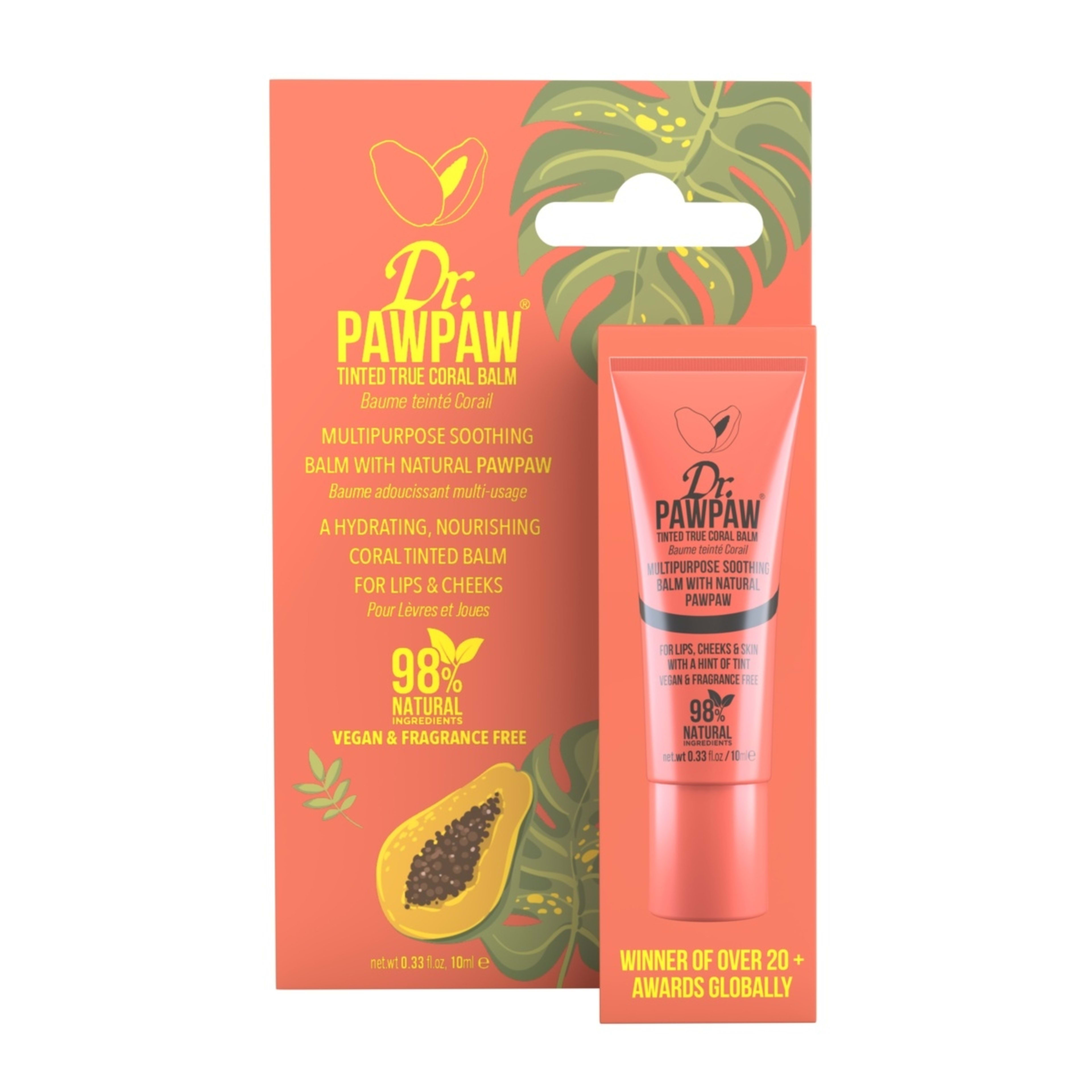 1 Dr. PAWPAW Tinted True Coral Lip Balm 10ml - Natural Pawpaw