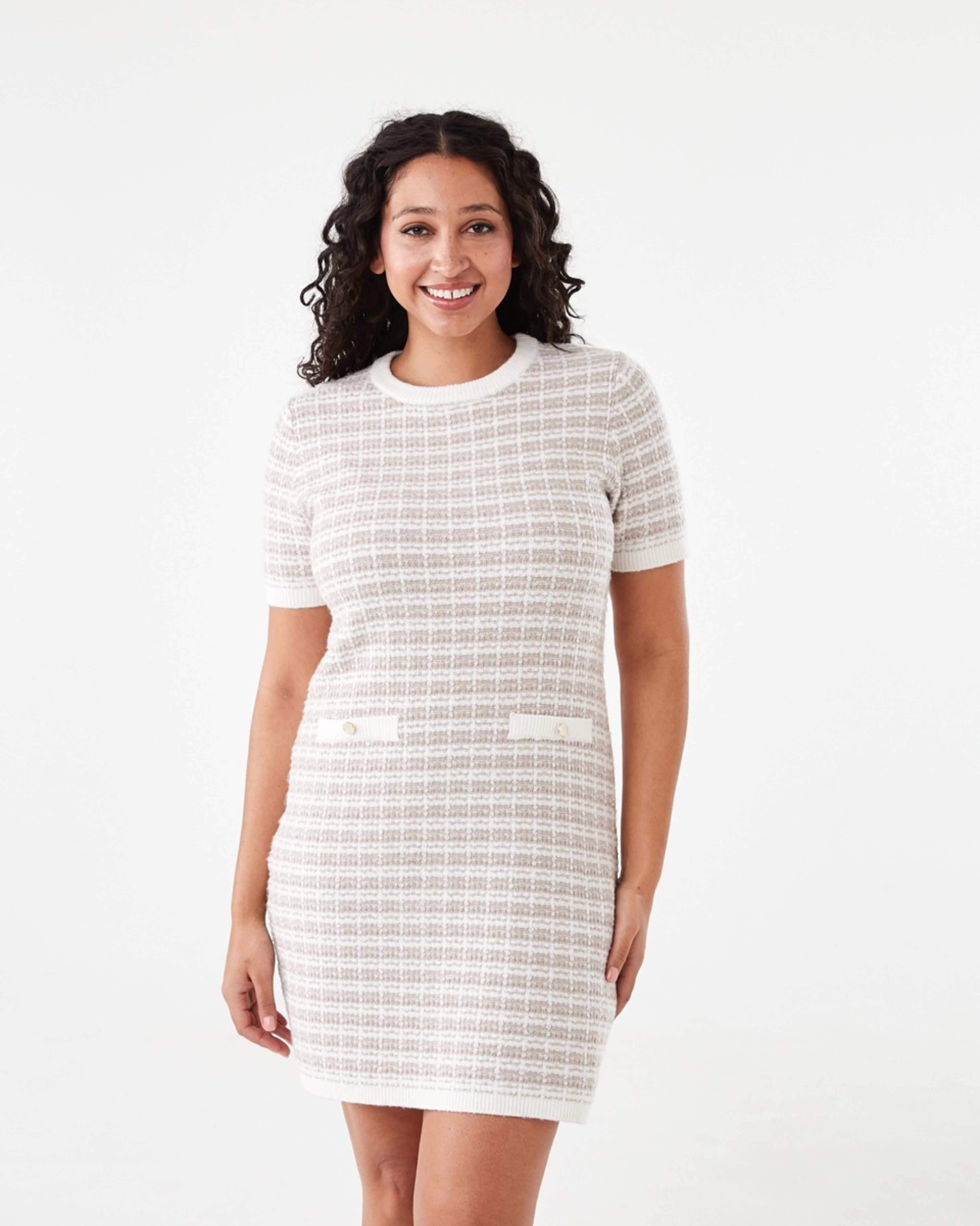 1 Short Sleeve Textured Knit Mini Dress Wht Blend