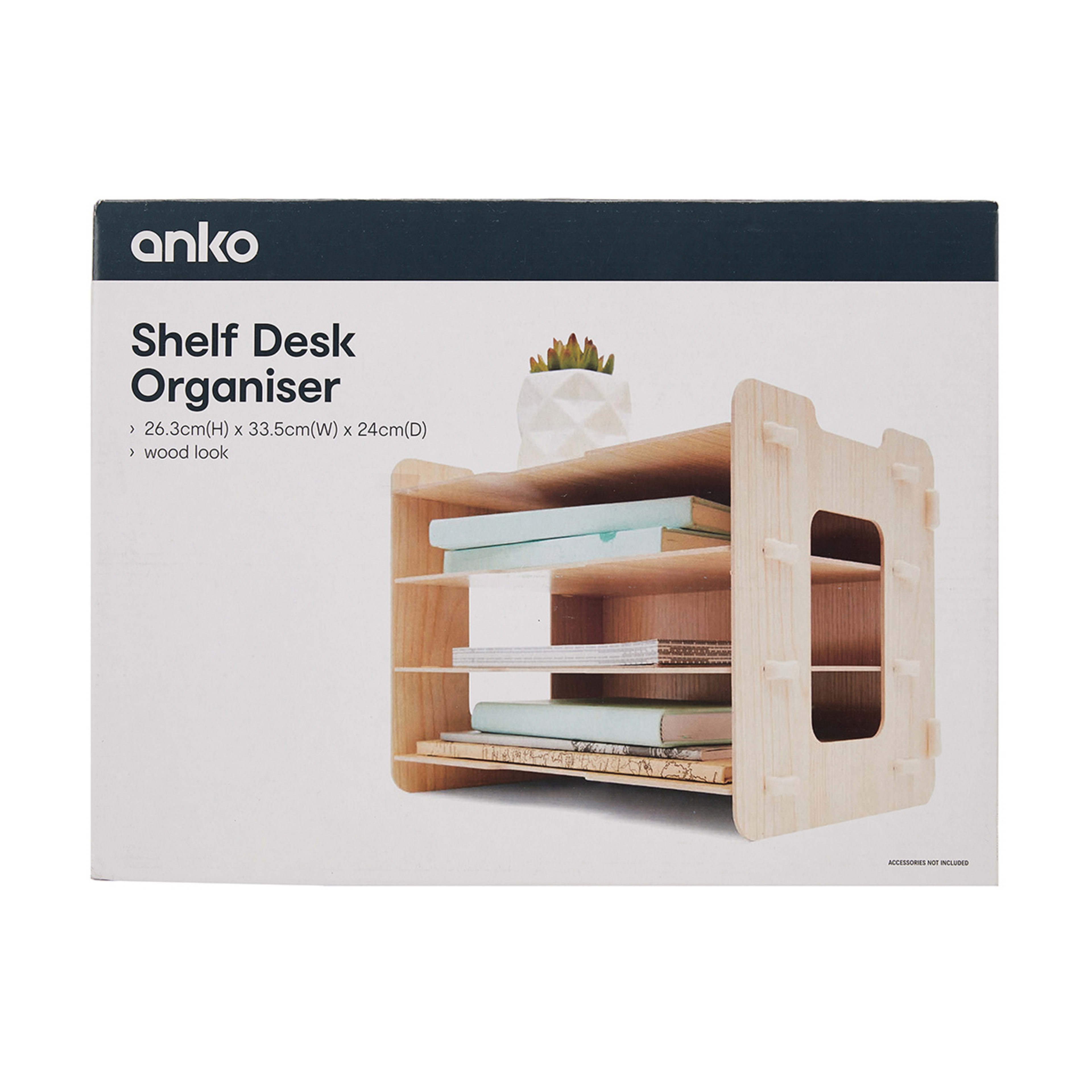 8 Shelf Desk Organiser - Wood Look, 8 of 9