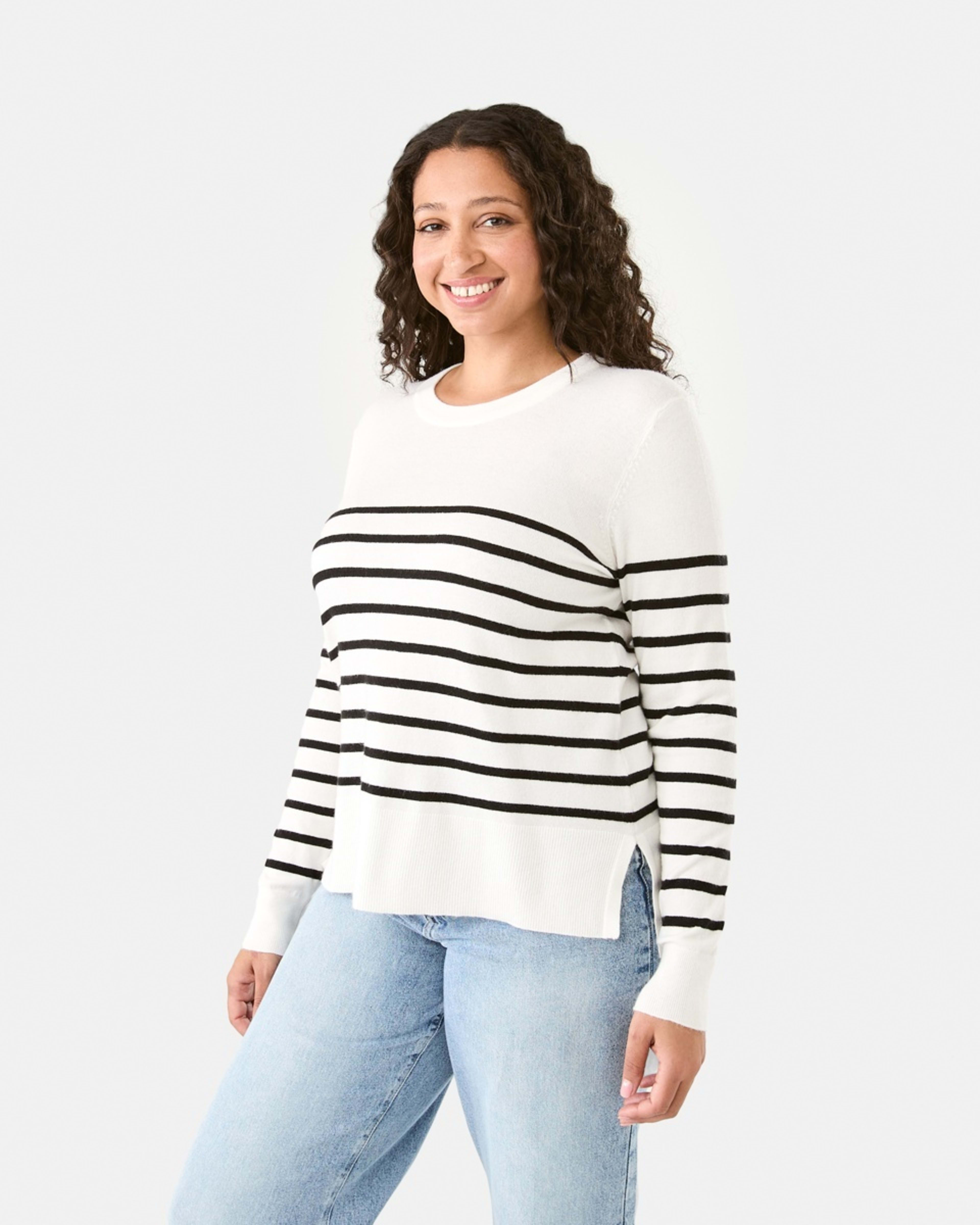 2 Crew Neck Lightweight Jumper Blk Strp, 2 of 7
