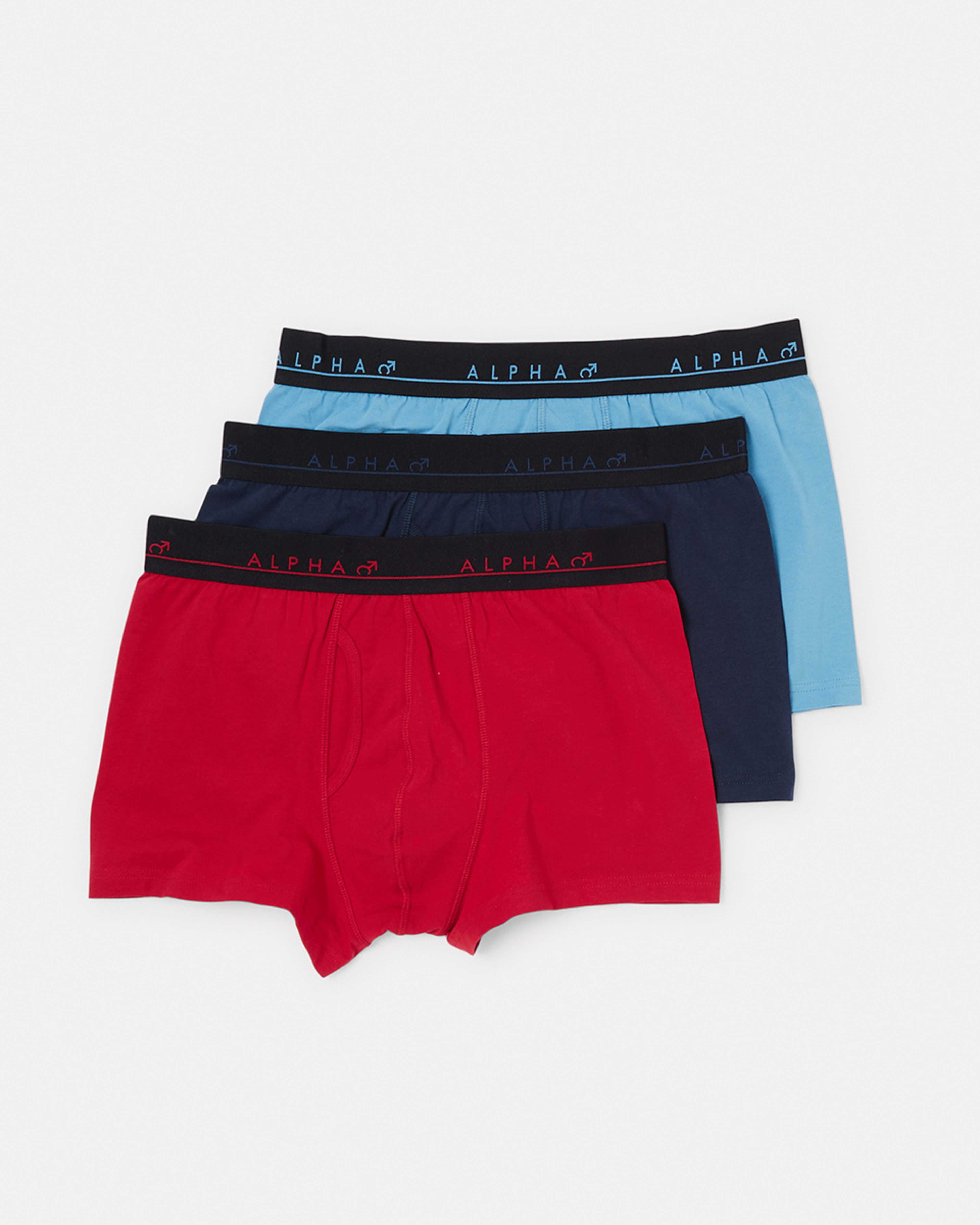 1 3 Pack Fly Front Plain Trunks Rednvyblue