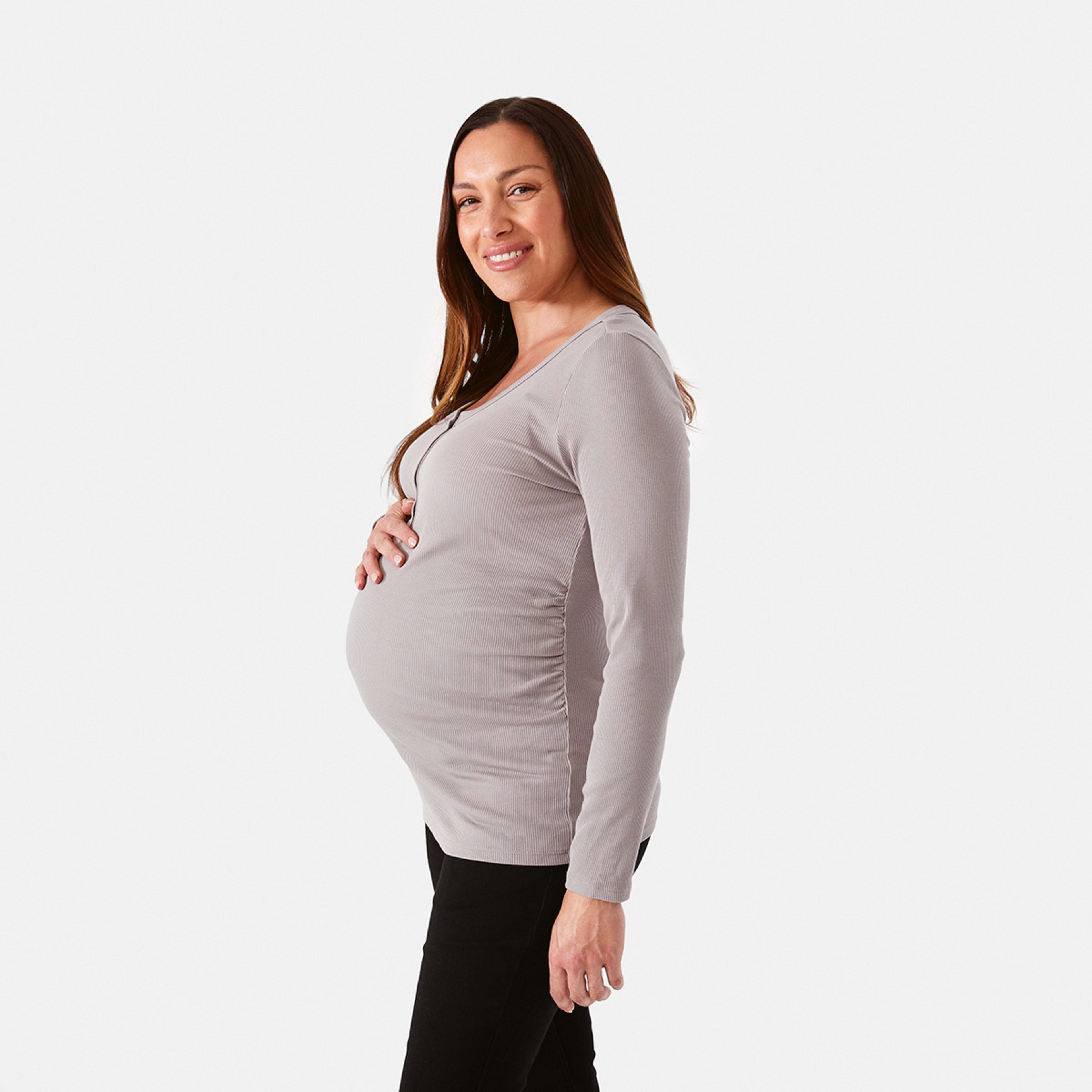 2 Maternity Long Sleeve Henley Feeding T-shirt Satellite, 2 of 6