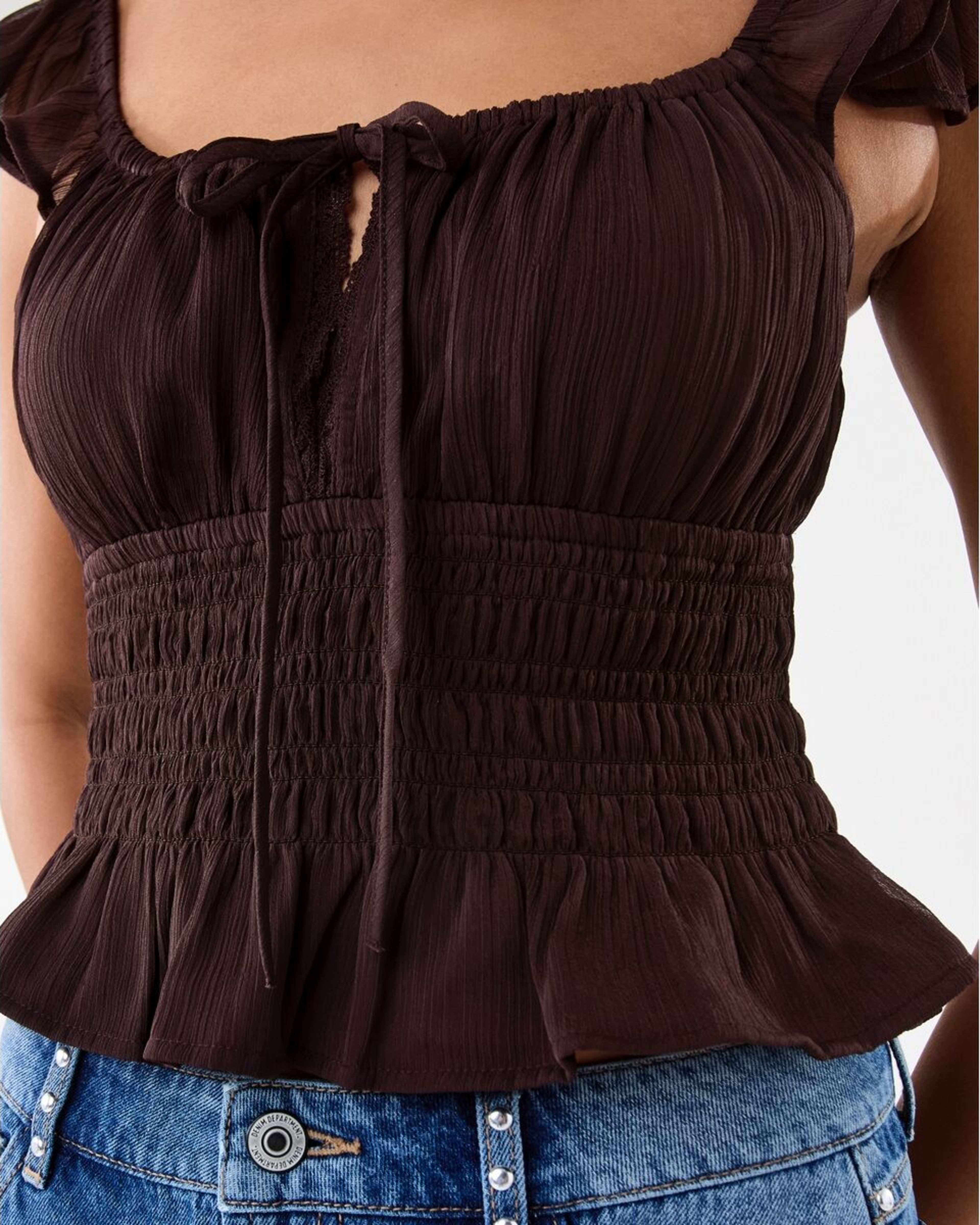 7 Tie Front Boho Top Choc Plum, 7 of 7