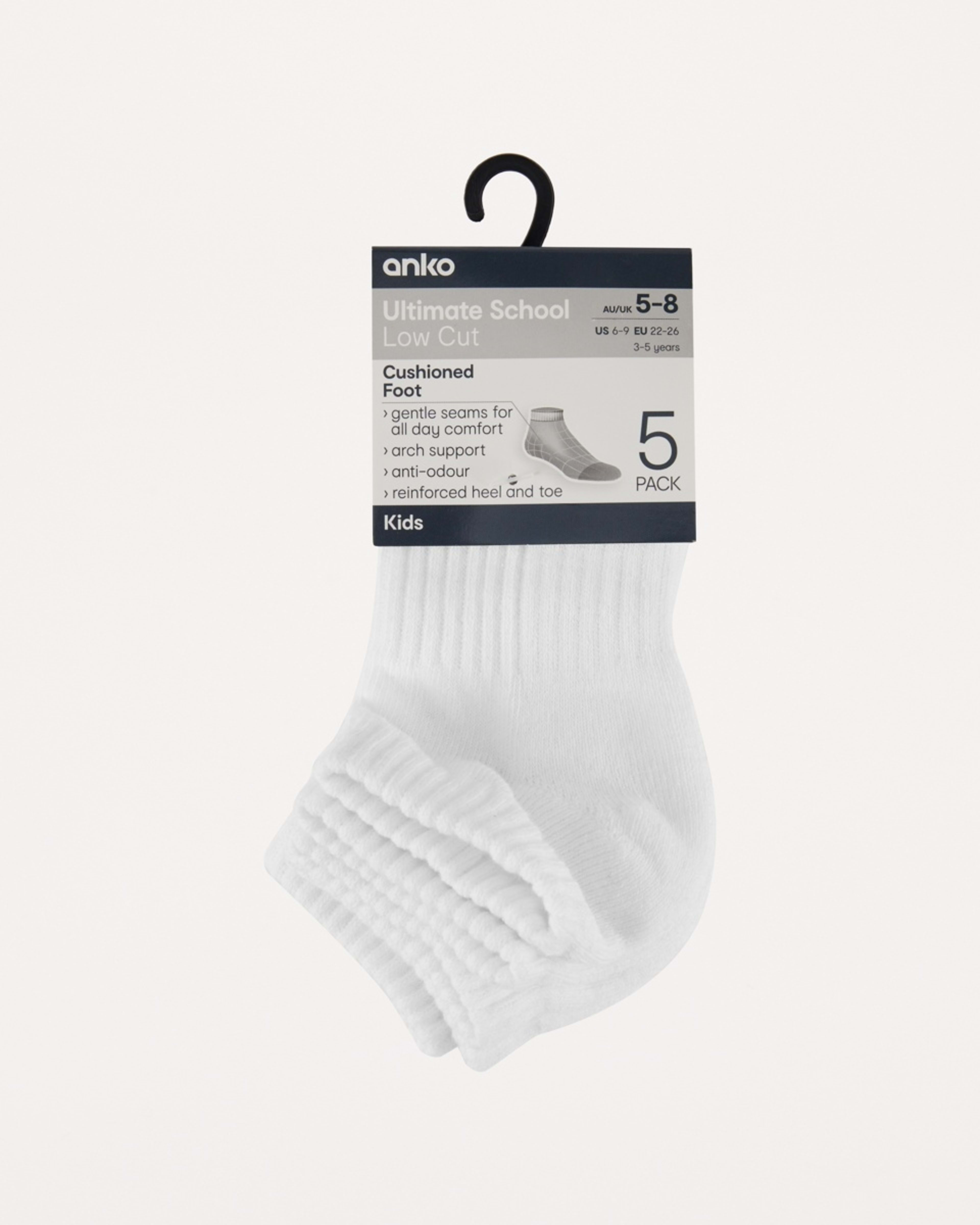 3 5 Pack Ultimate School Low Cut Socks WHITE, 3 of 3