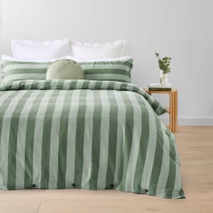 Stripe Linen Cotton Quilt Cover Set - Queen Bed, Green