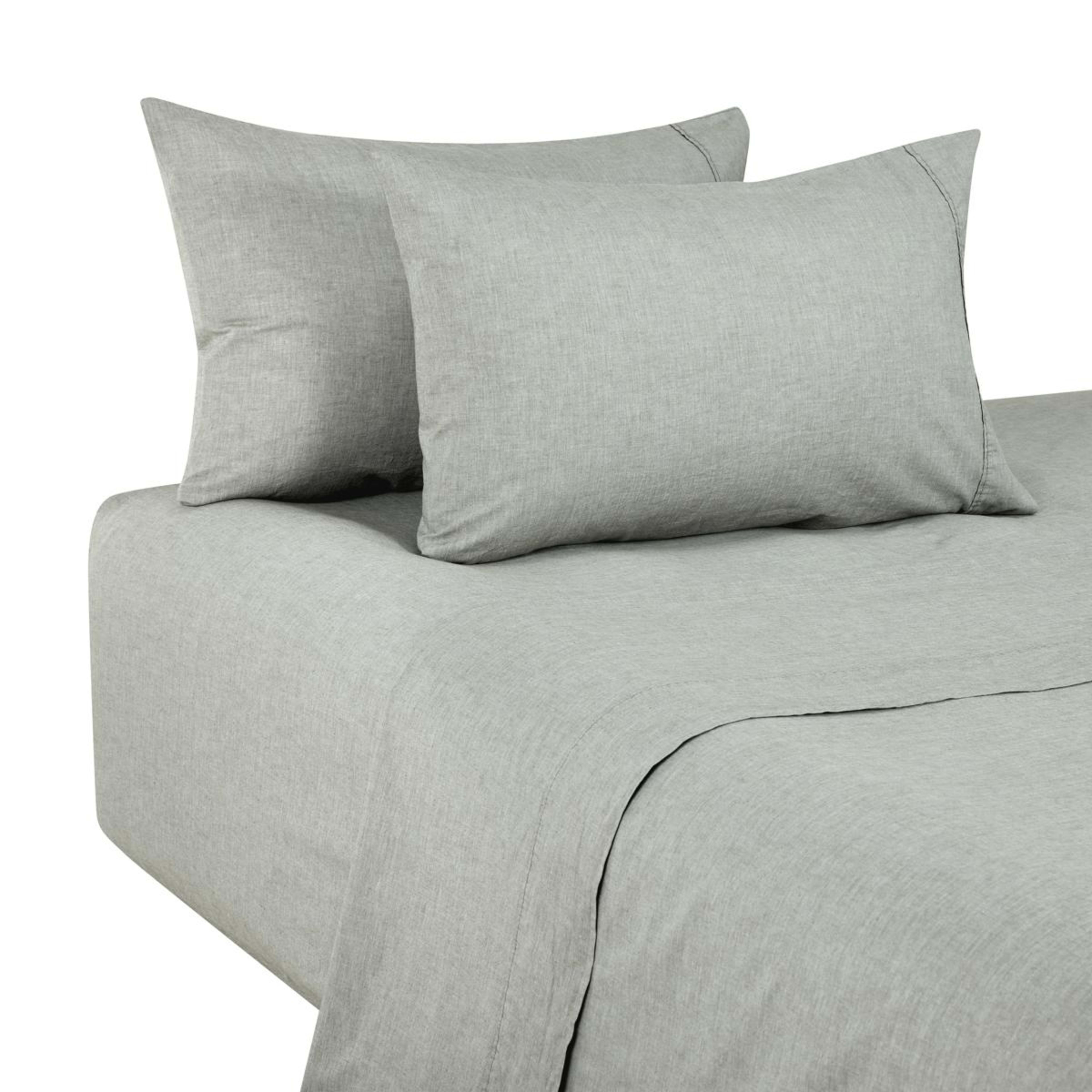 5 Stonewashed Chambray Cotton Sheet Set - King Bed, Sage, 5 of 7