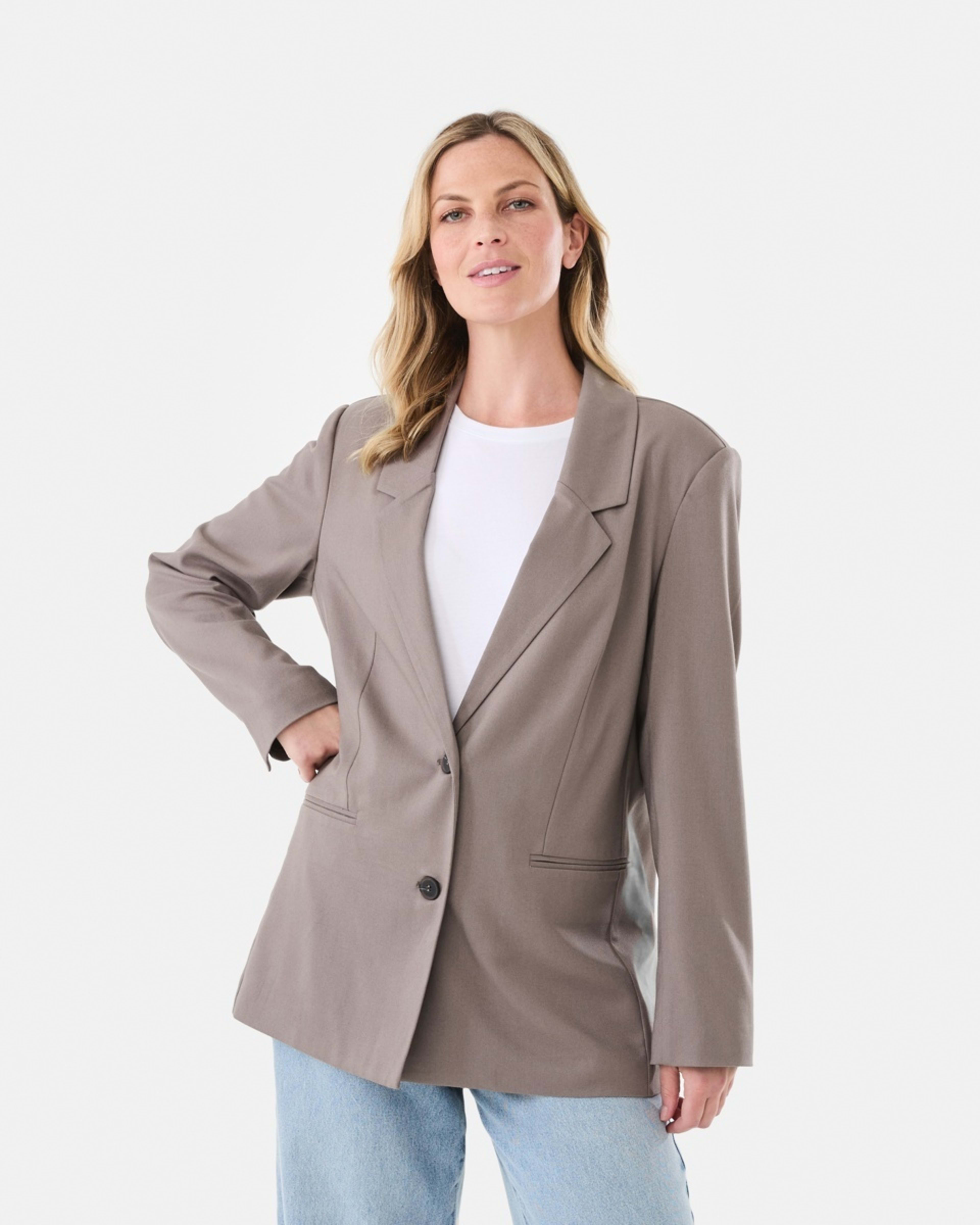 2 Relaxed Blazer Taupe Brn, 2 of 7