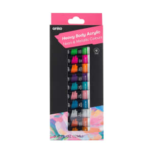 12 Pack Heavy Body Acrylic Colours - Neon and Meta