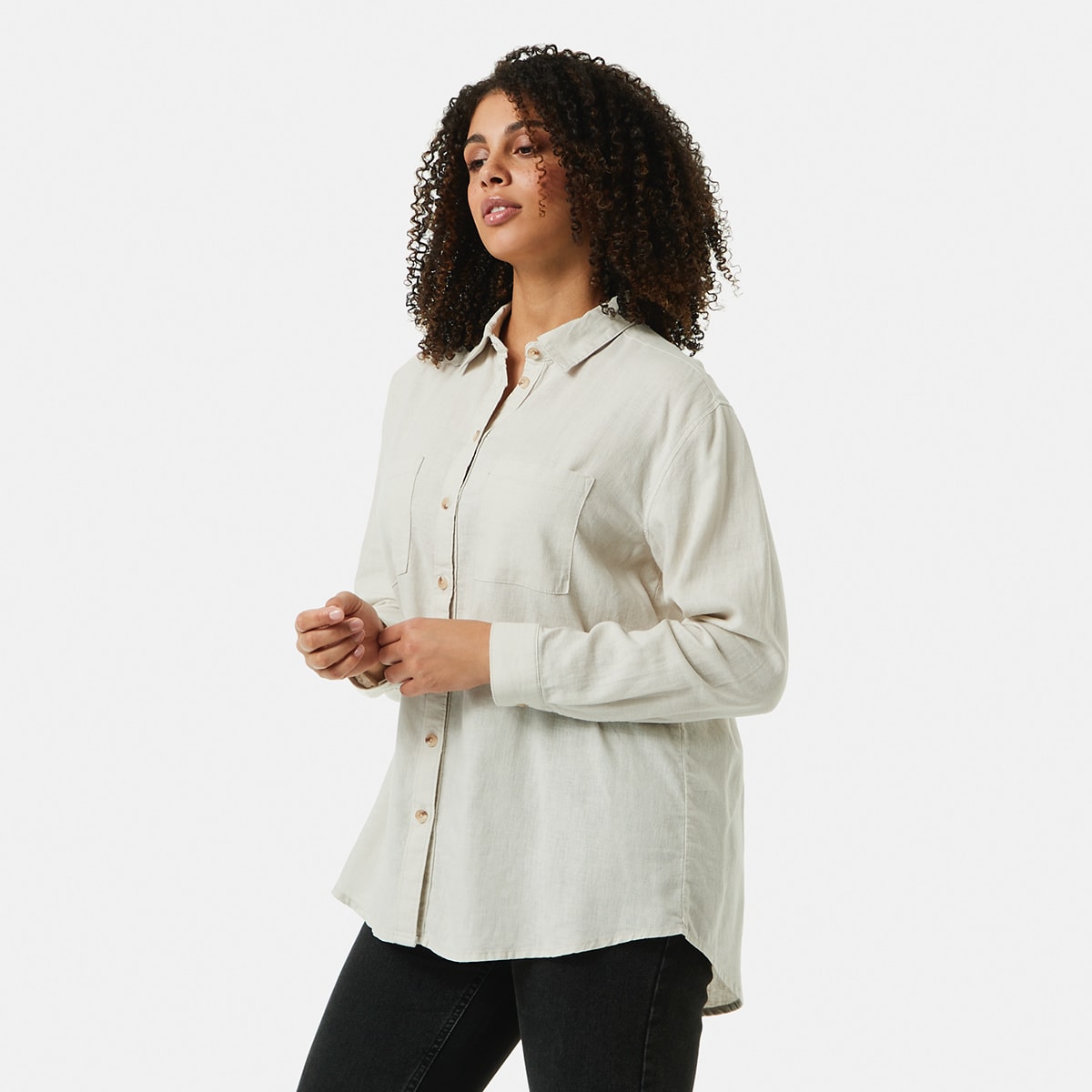 Long Sleeve Linen Blend Shirt Kmart