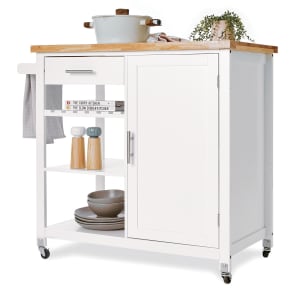 Large White Kitchen Trolley with Cupboard