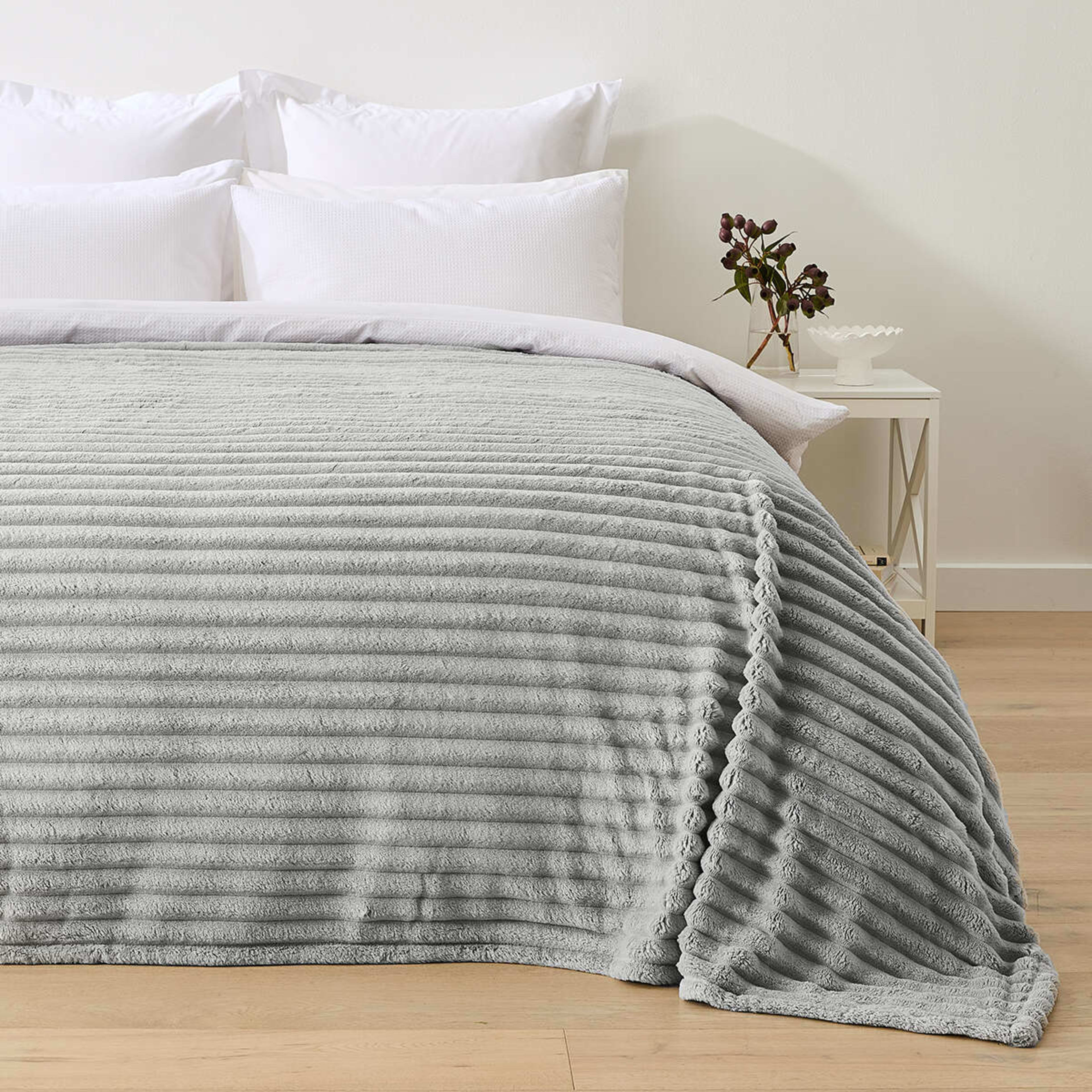 2 Plush Ribbed Blanket - Double/Queen Bed, Grey, 2 of 6