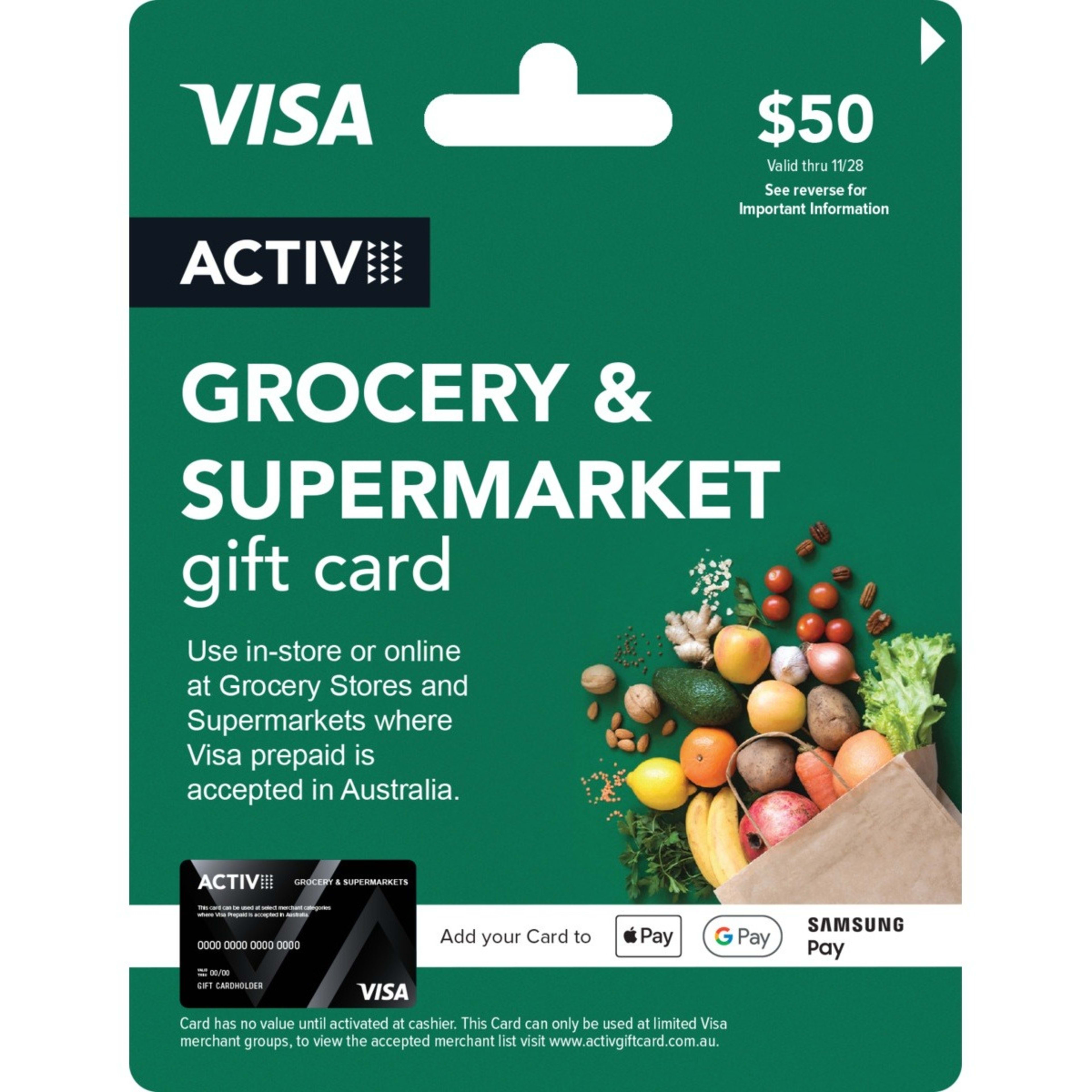 1 Activ VISA $50 Grocery and Supermarket Gift Card