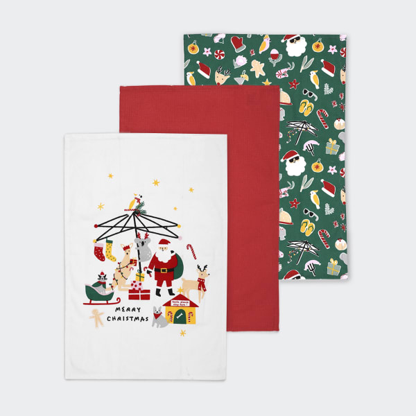 3 Pack Fun Christmas Icons Tea Towels - Kmart