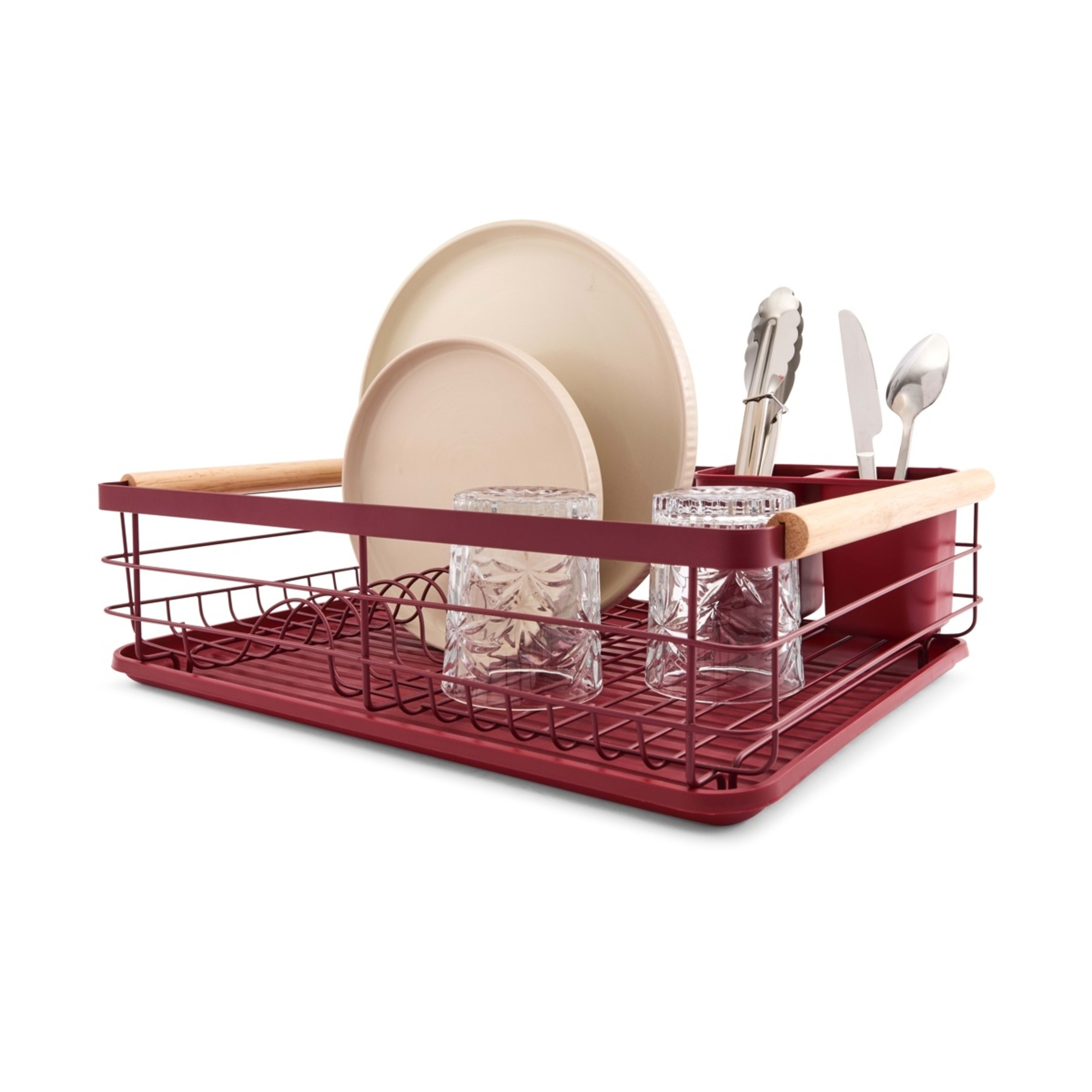 1 Red Wooden Handle Dish Rack, 1 of 10