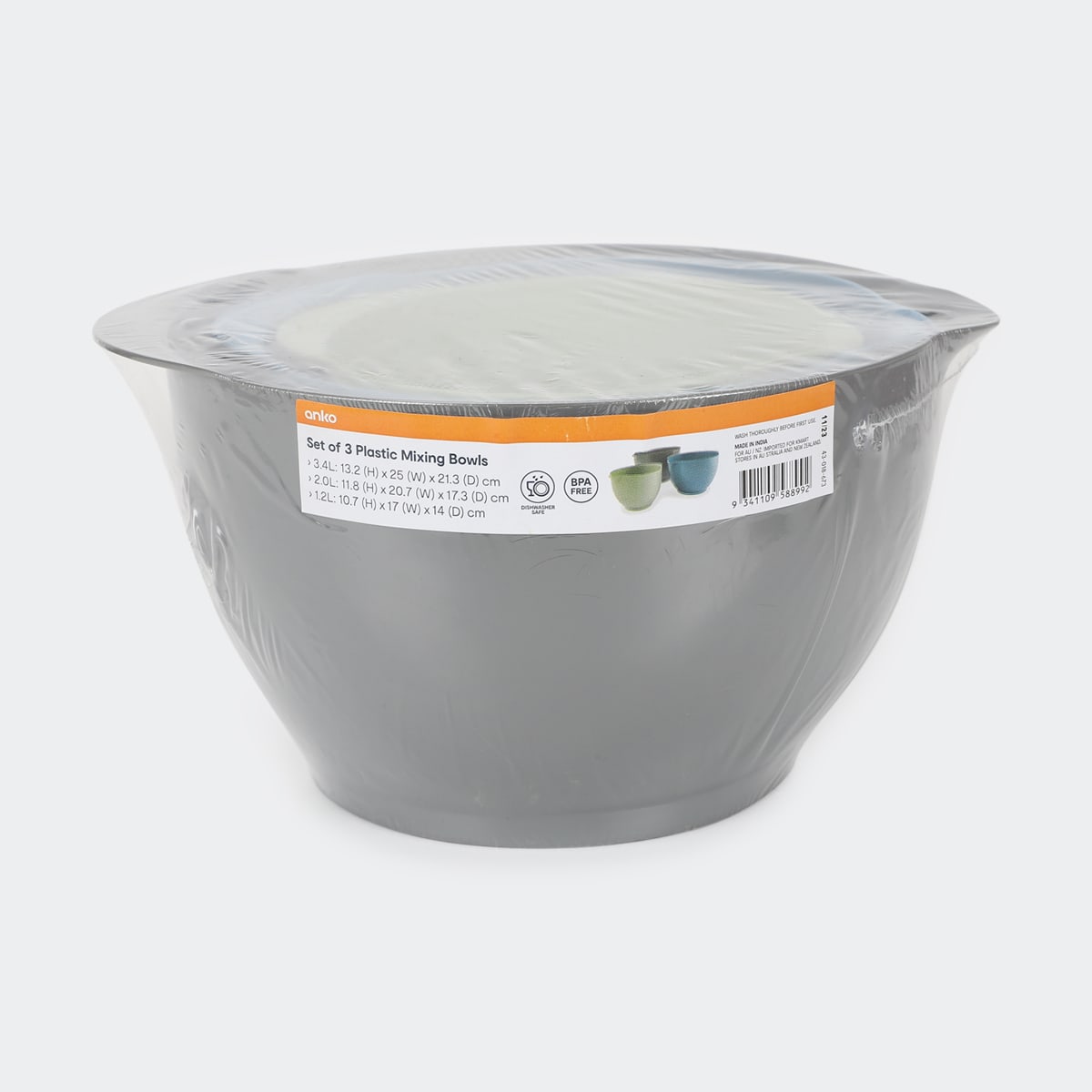 Set of 3 Plastic Mixing Bowls Kmart