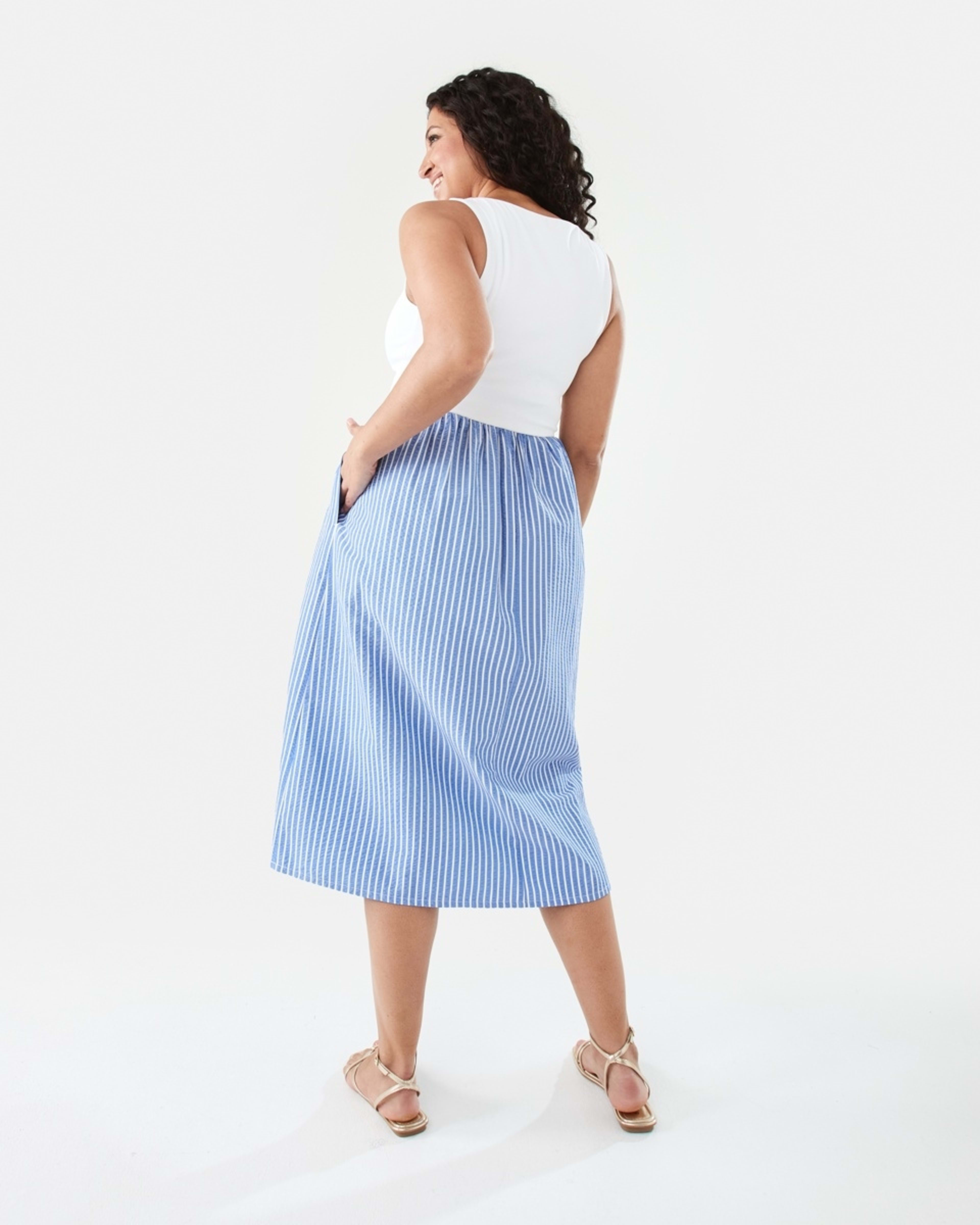 3 Sleeveless Knit Woven Midi Dress Blu Zoe St, 3 of 10