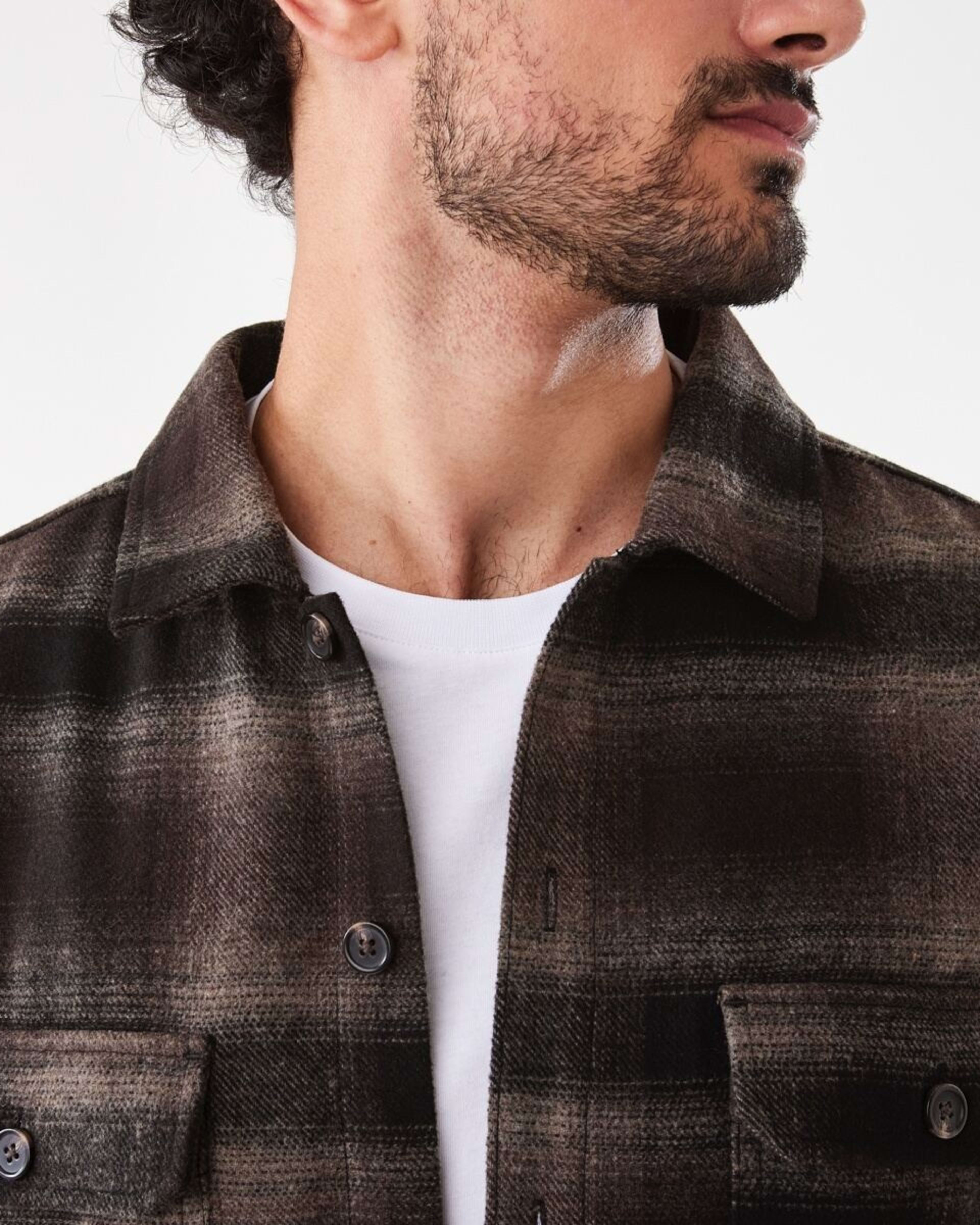6 Long Sleeve Check Overshirt Brn Check, 6 of 7