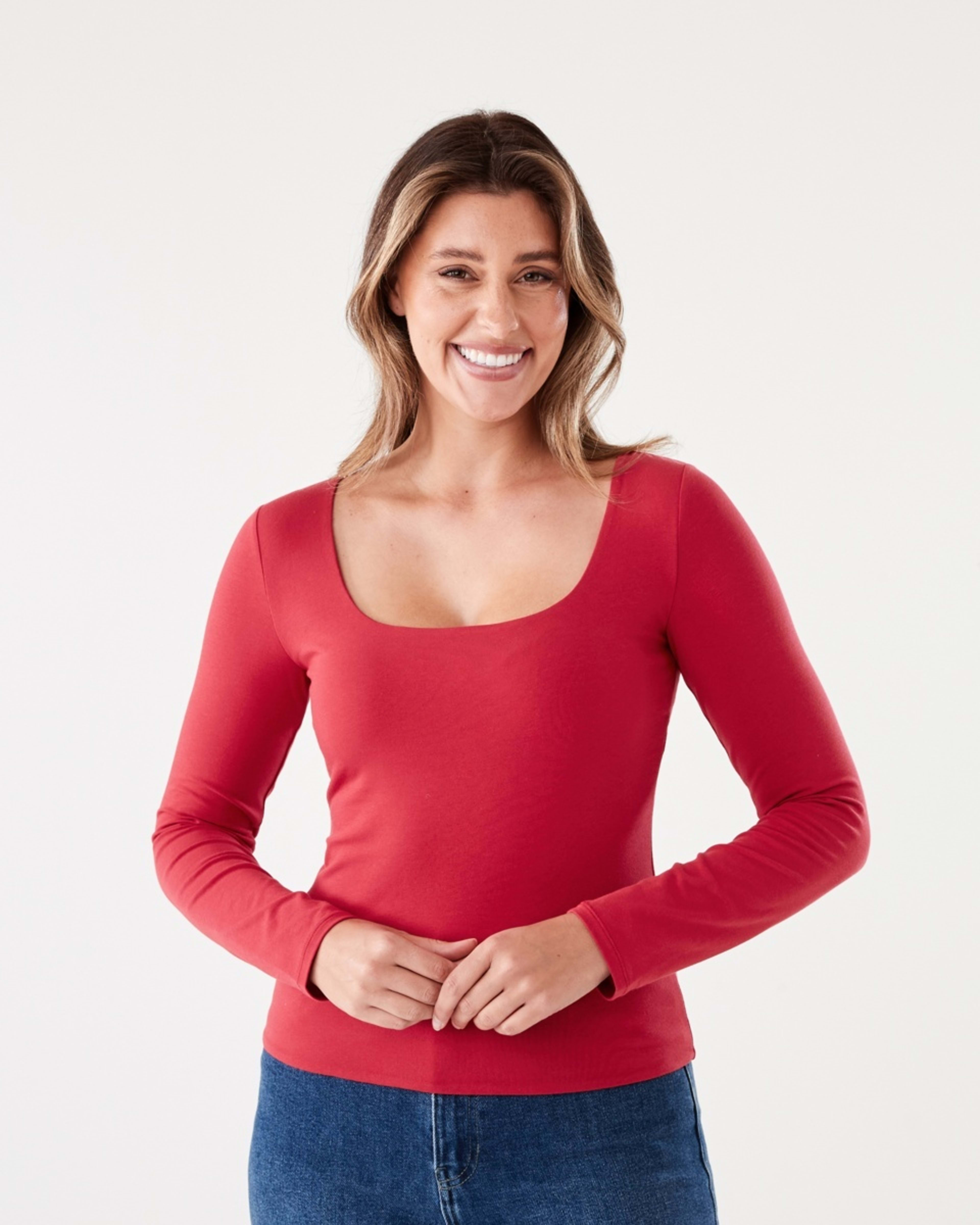 2 Long Sleeve Square Neck Top Urbn Red, 2 of 6