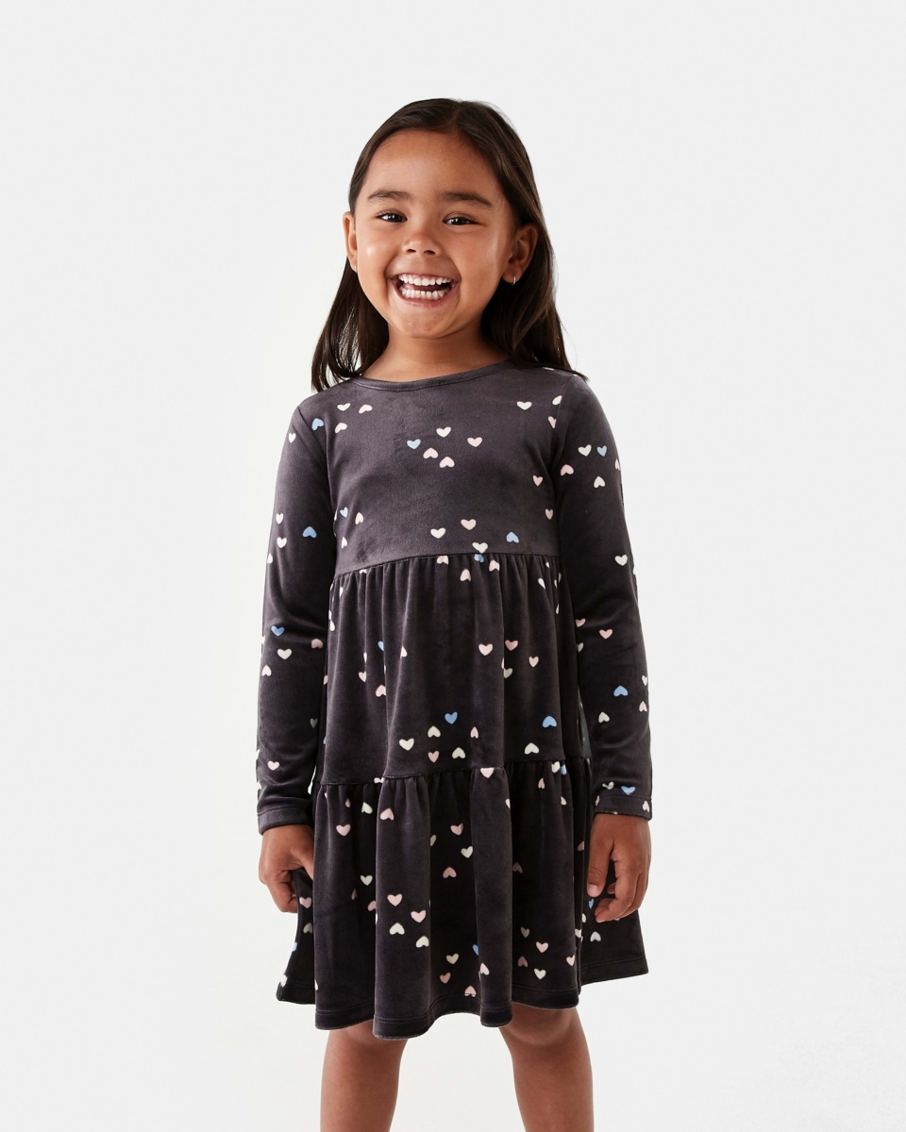 1 Long Sleeve Velour Tier Dress Hearts