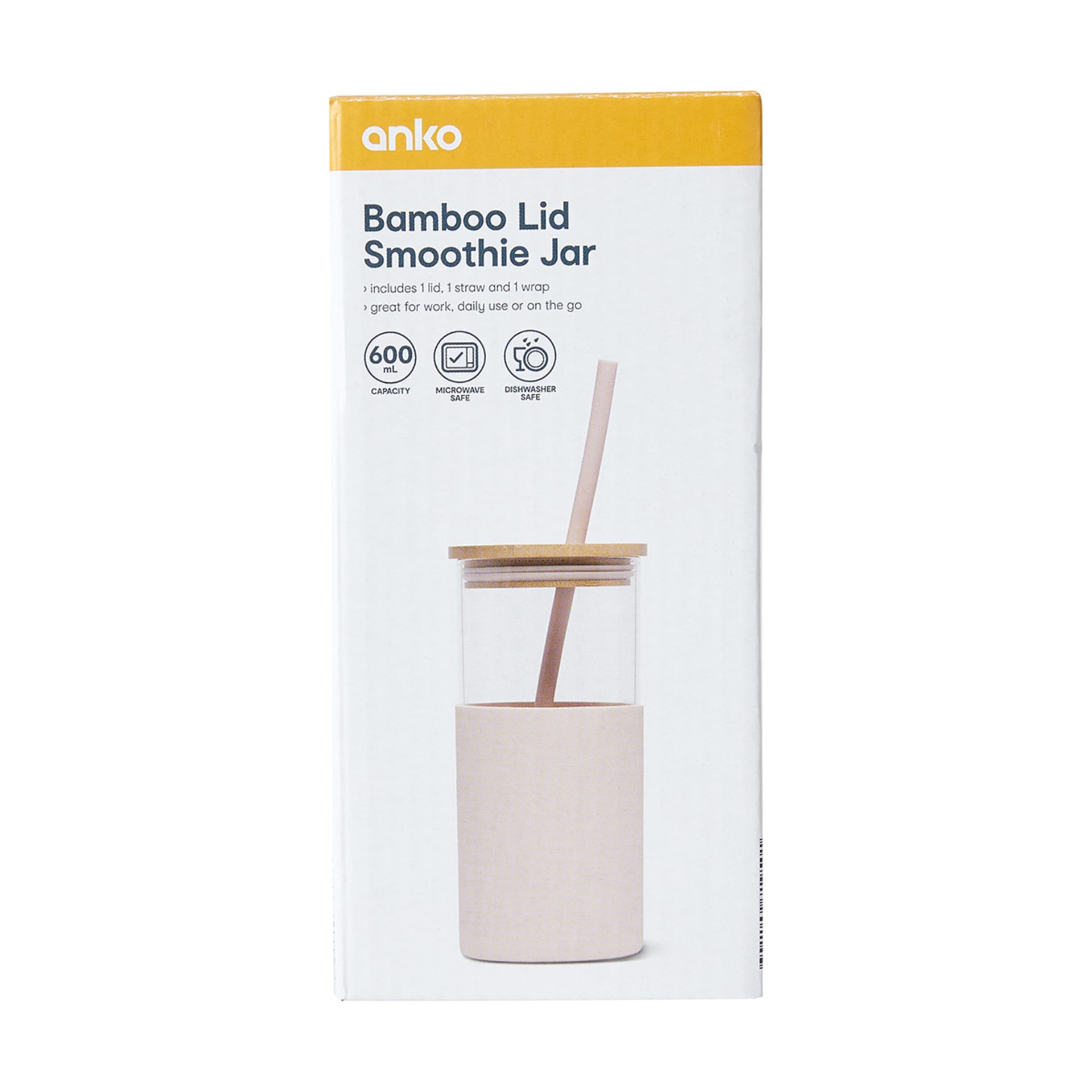 Pink Bamboo Lid Smoothie Jar Kmart