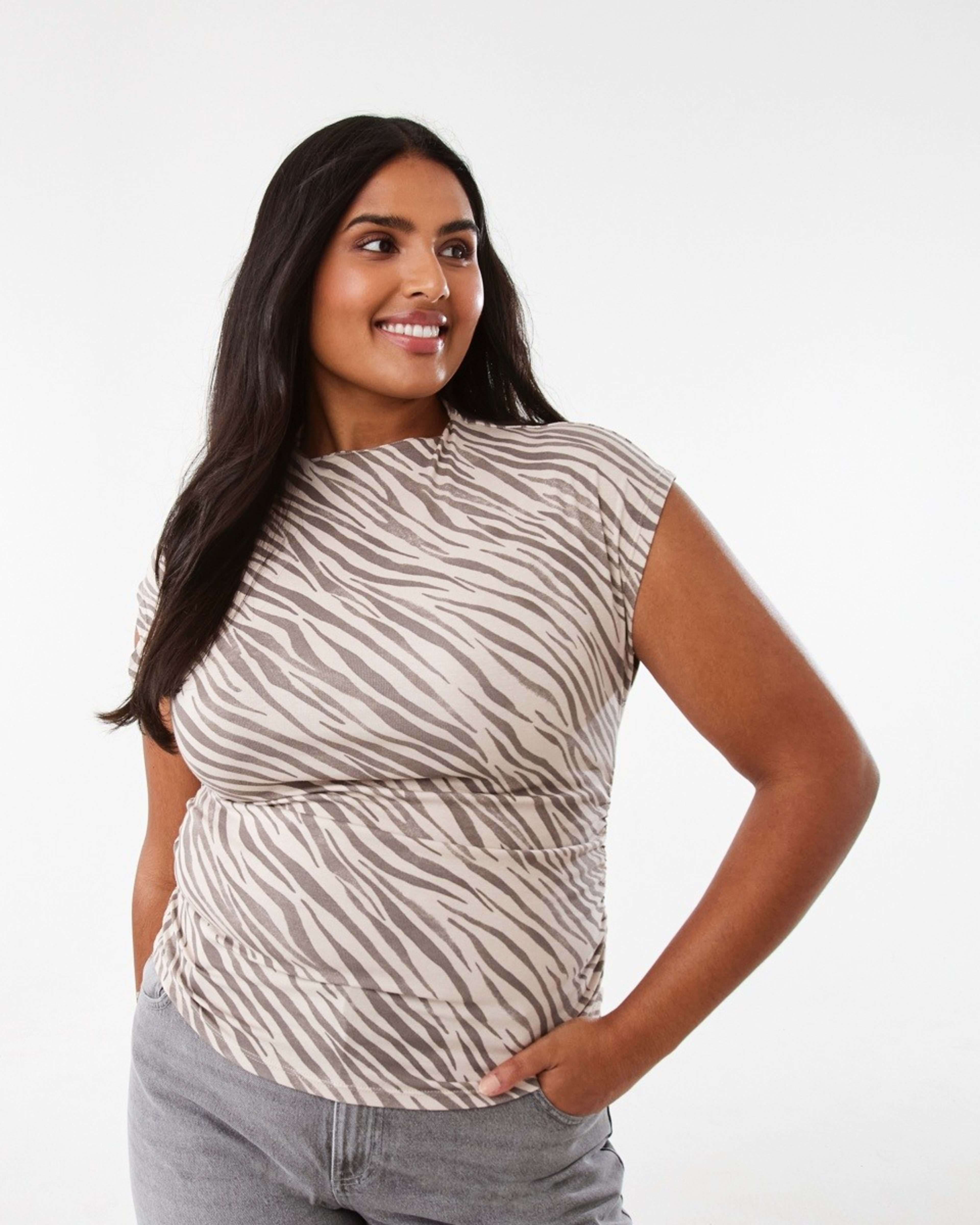 3 Sleeveless Mock Neck Ruched Top Soft Zebra, 3 of 9