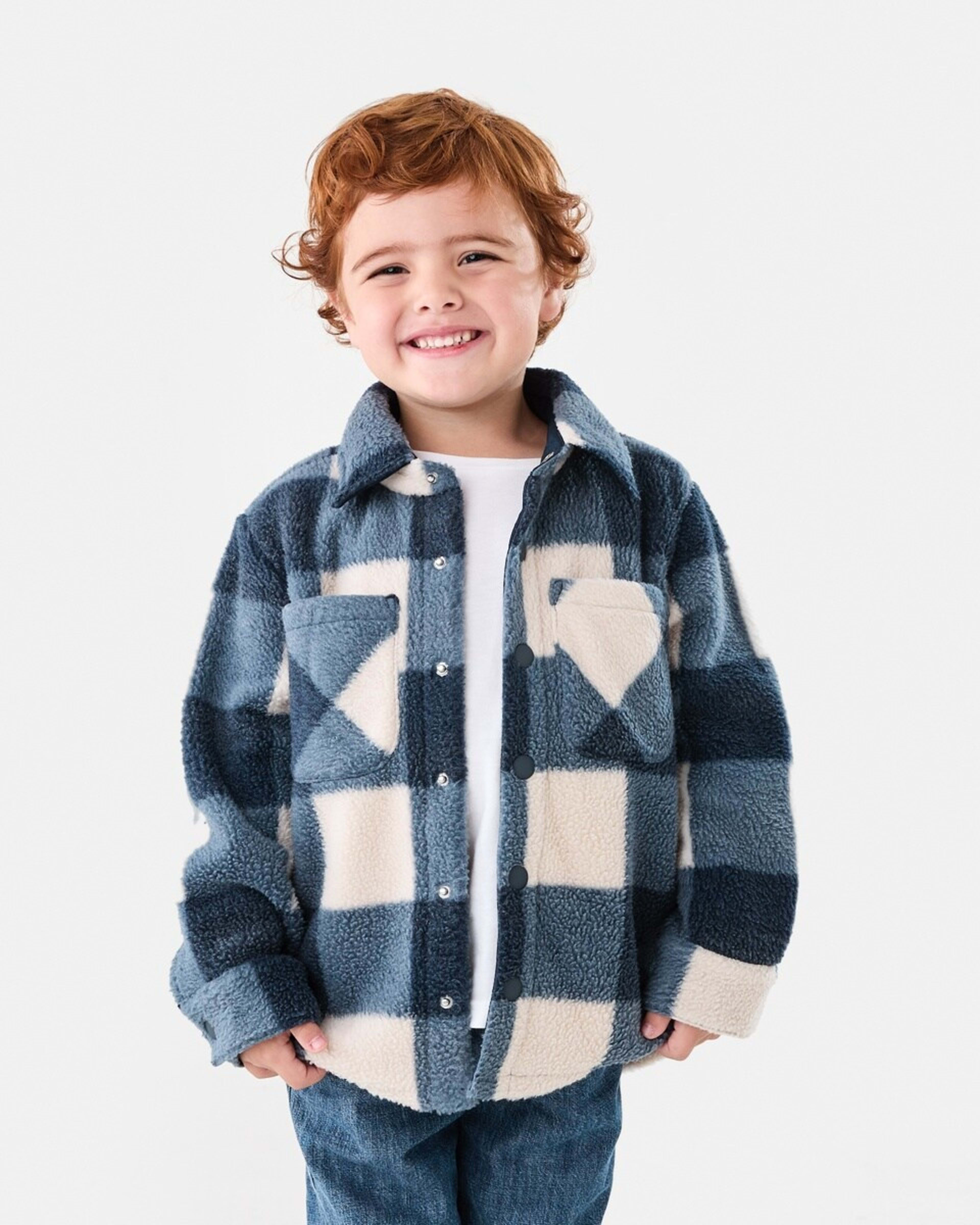 1 Cosy Shacket Square Check Ecru