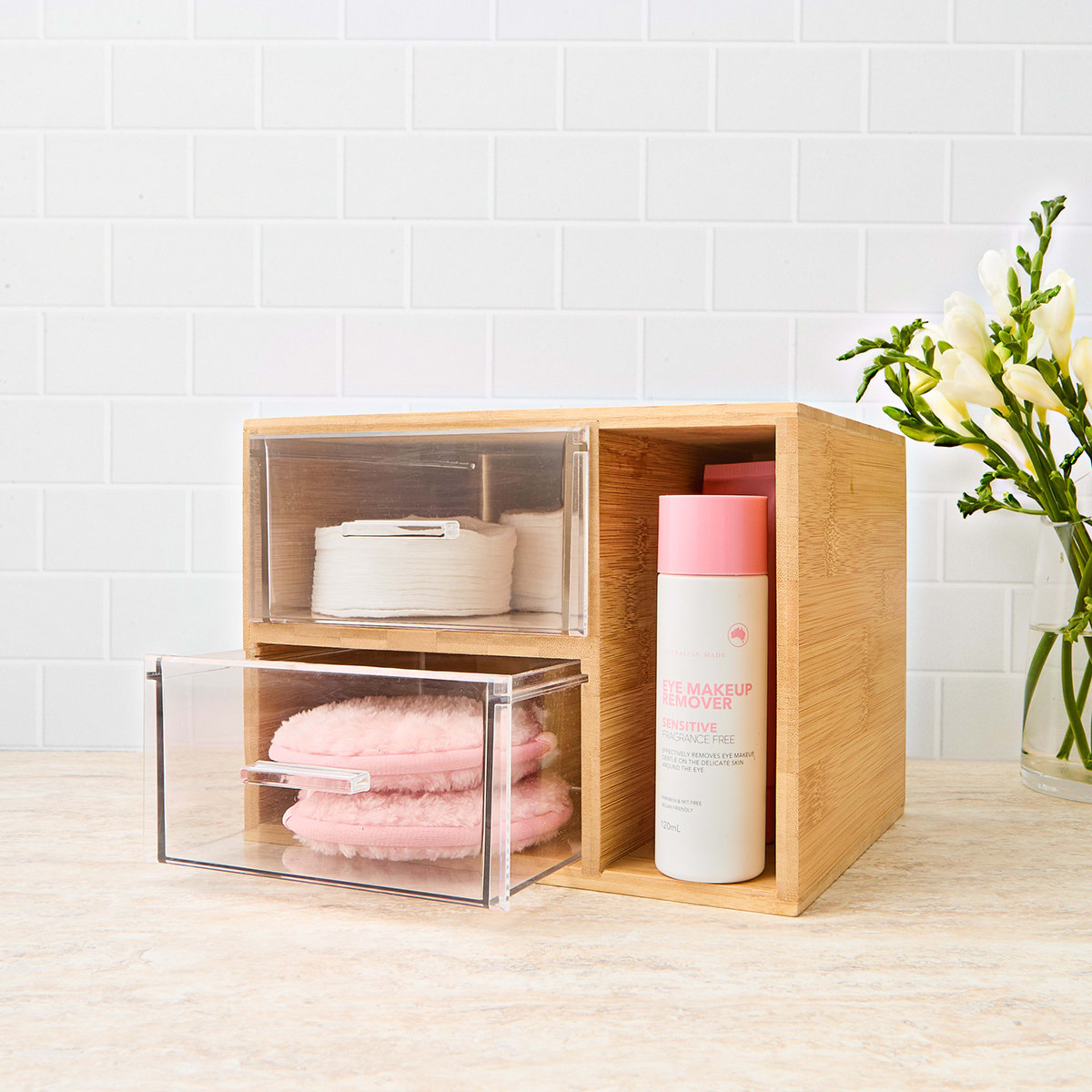 1 Bamboo and Plastic Square 2 Drawers