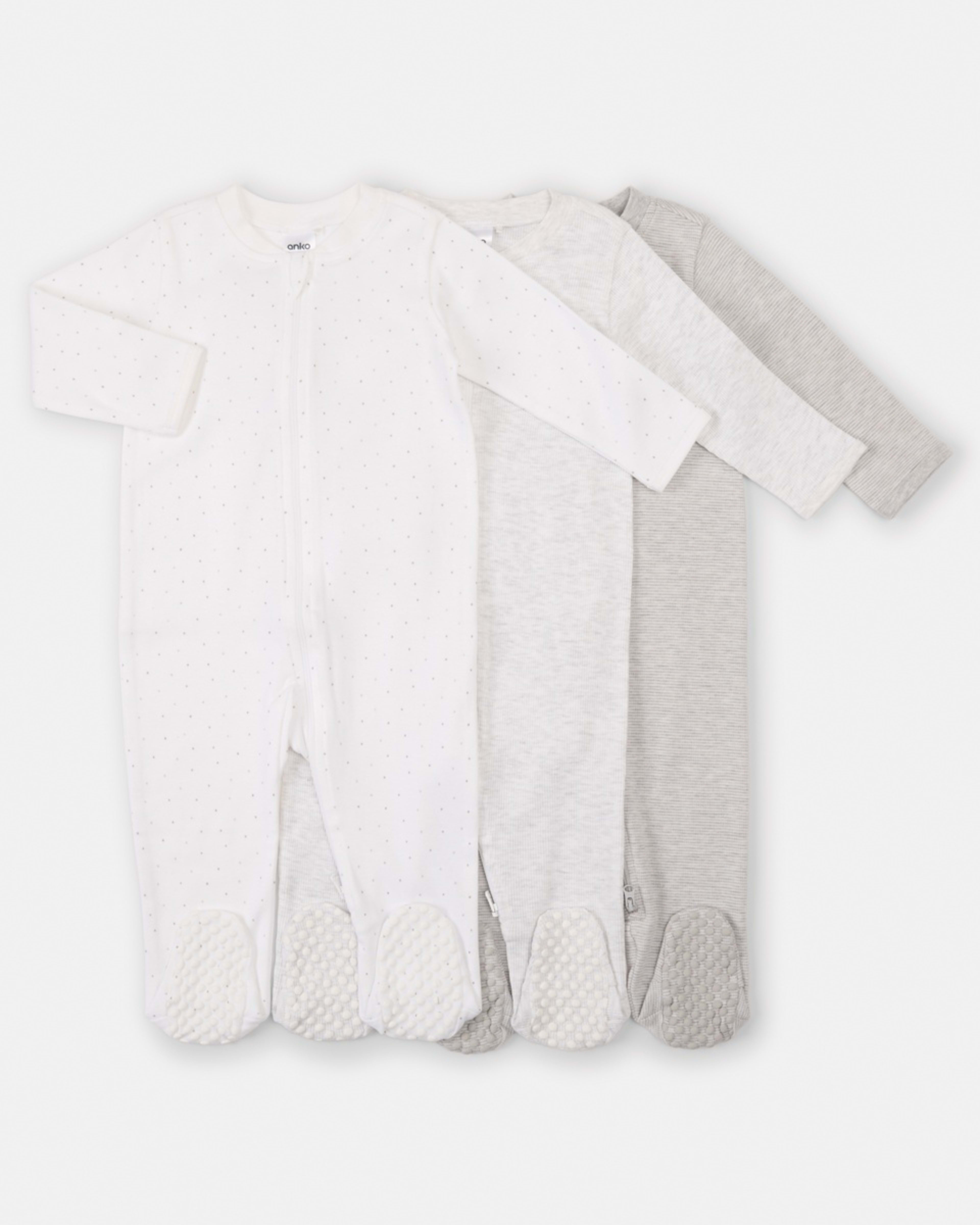 1 3 Pack Coveralls Gry Dots, 1 of 10