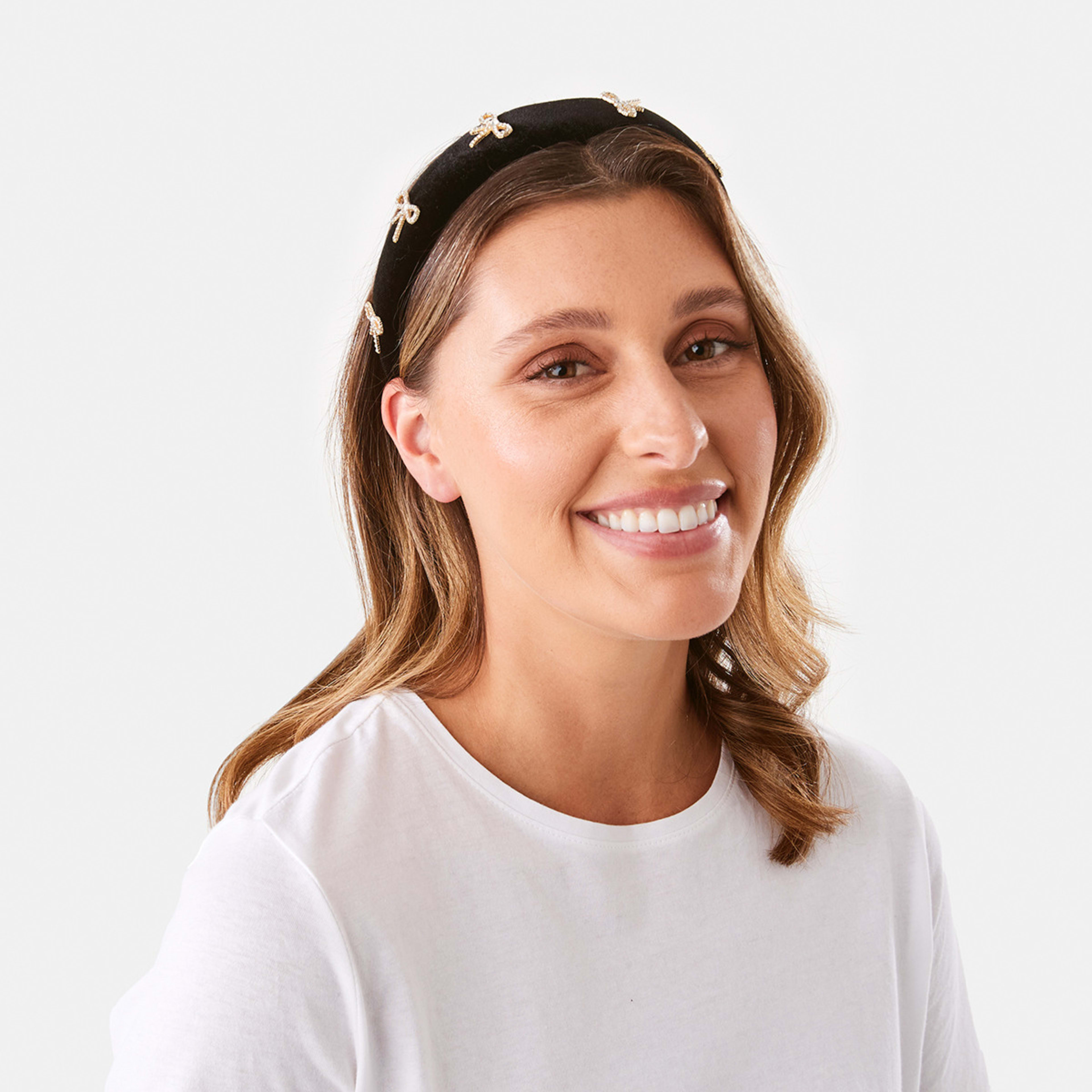 4 Black Diamante Bow Headband Black, 4 of 5