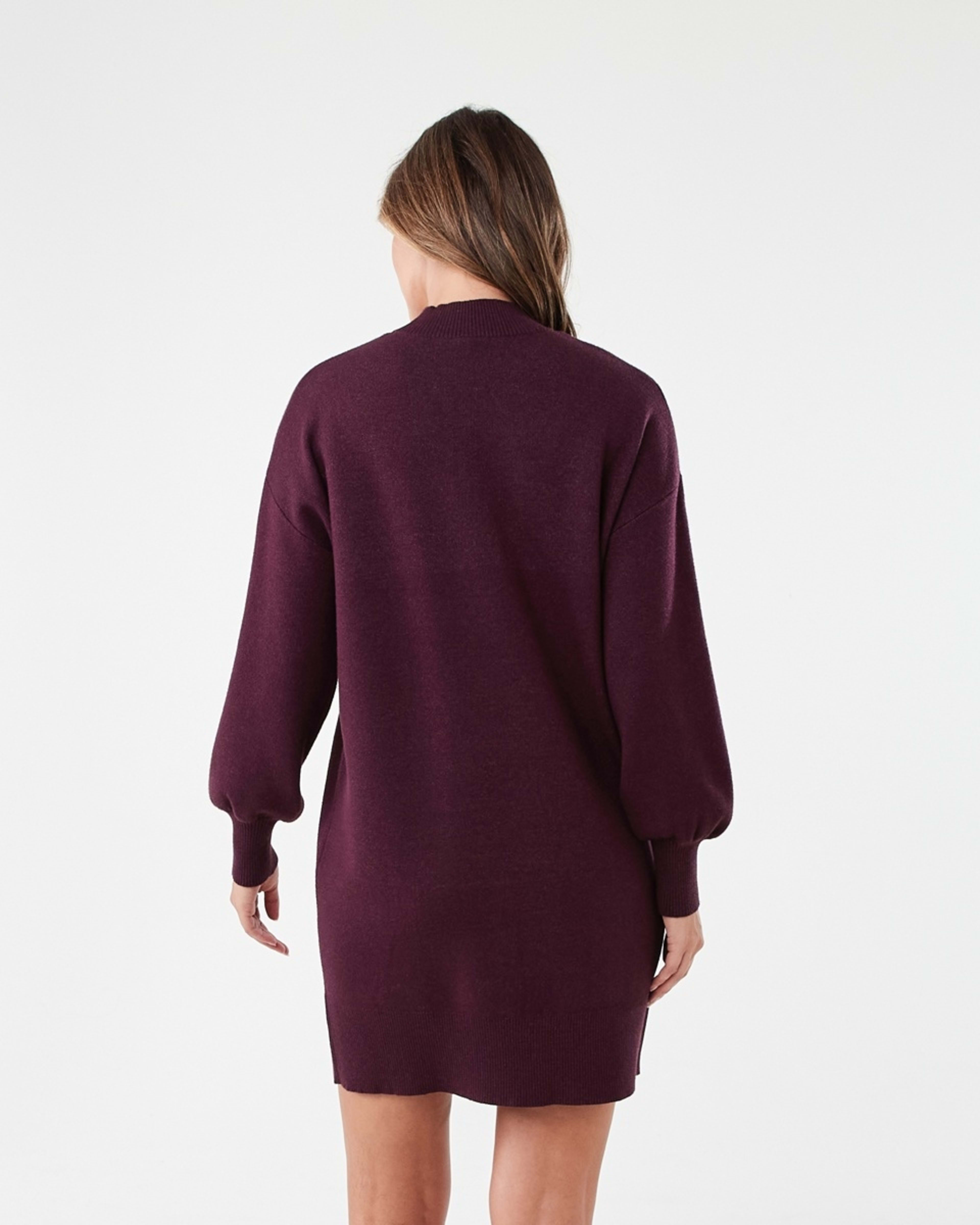 3 Long Sleeve Mock Neck True Knit Mini Dress Mulberry, 3 of 7