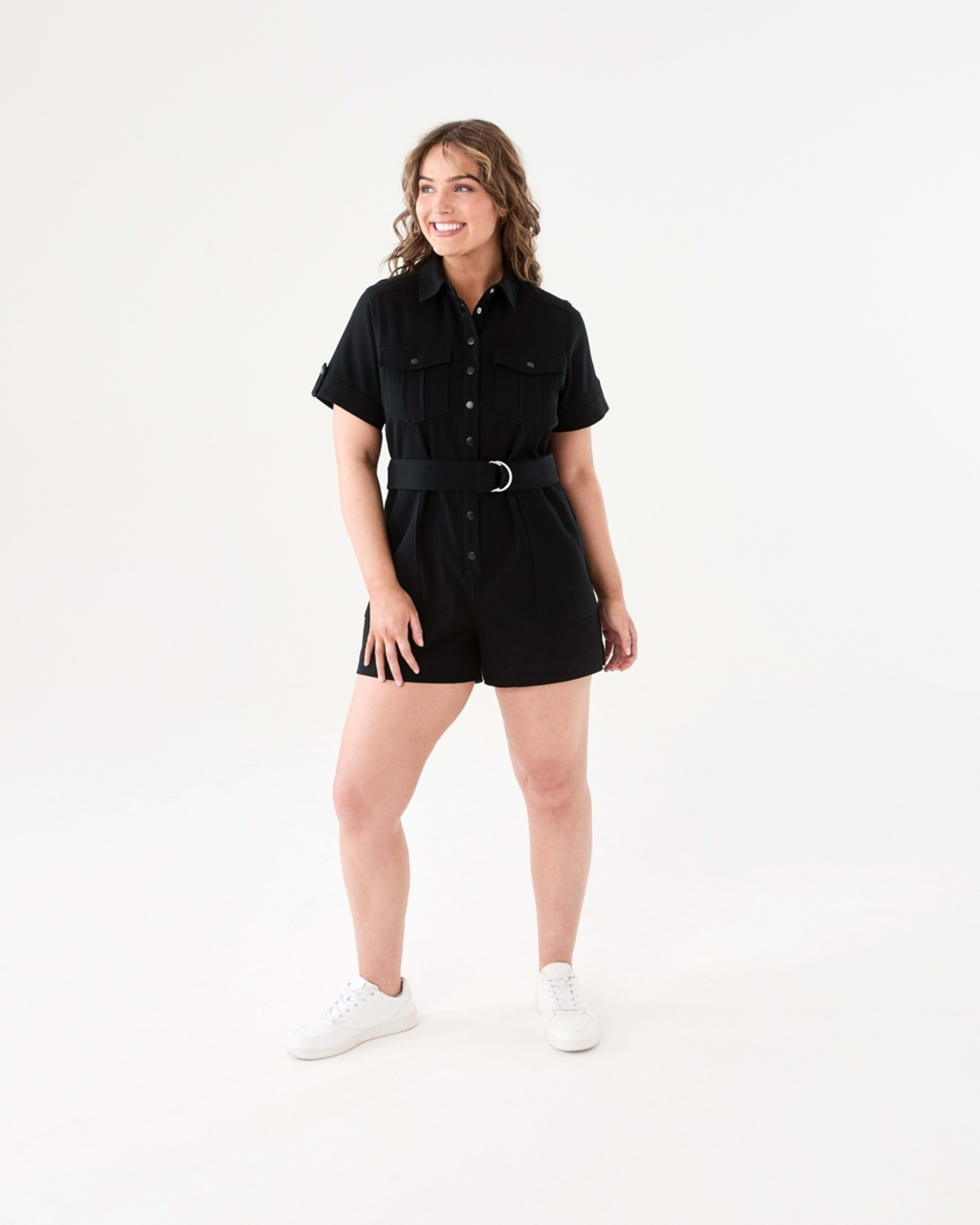 11 Short Sleeve Belted Playsuit BLACK, 11 of 11