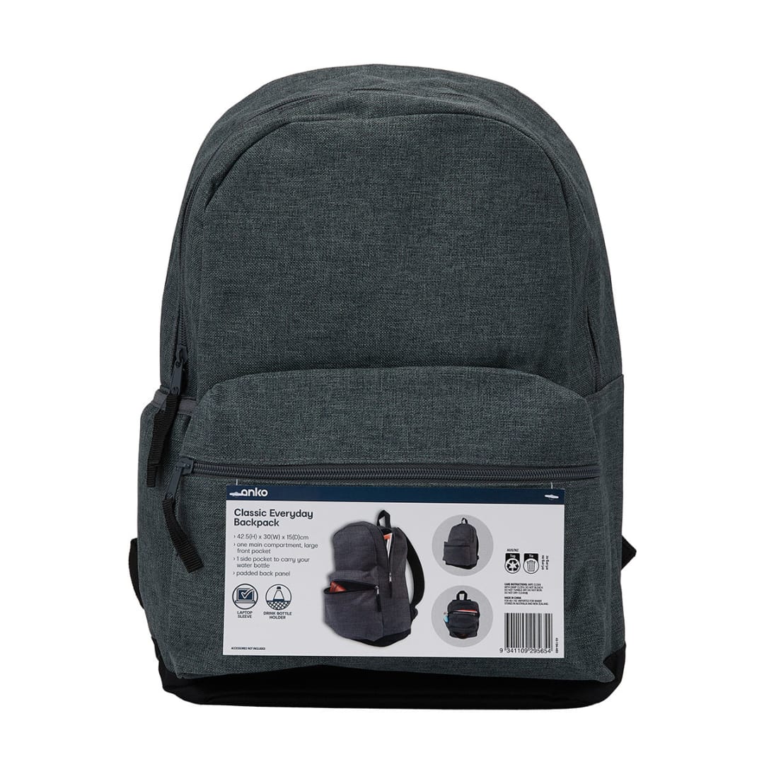 12.4L Classic Everyday Backpack Grey Kmart