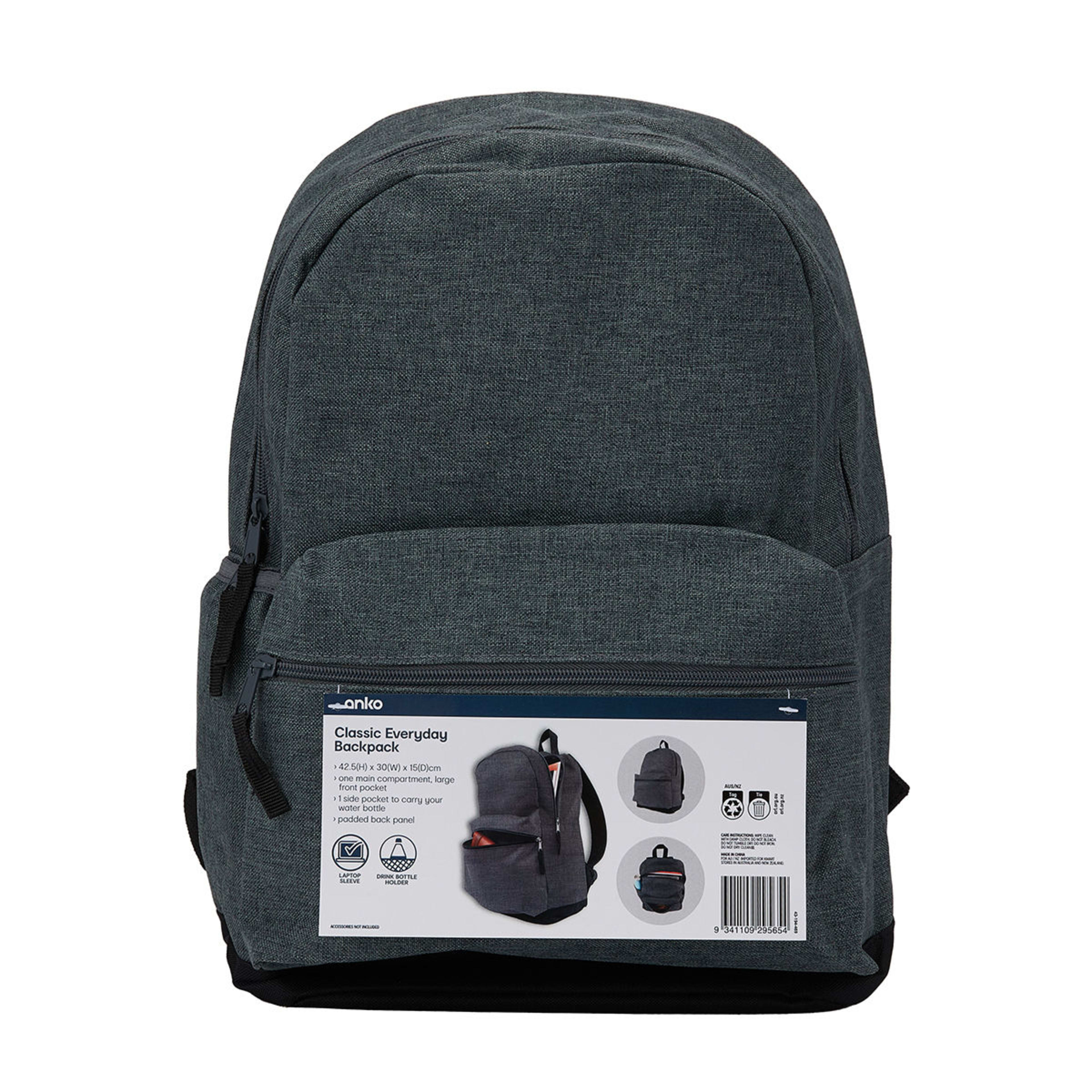 12.4L Classic Everyday Backpack Grey Kmart