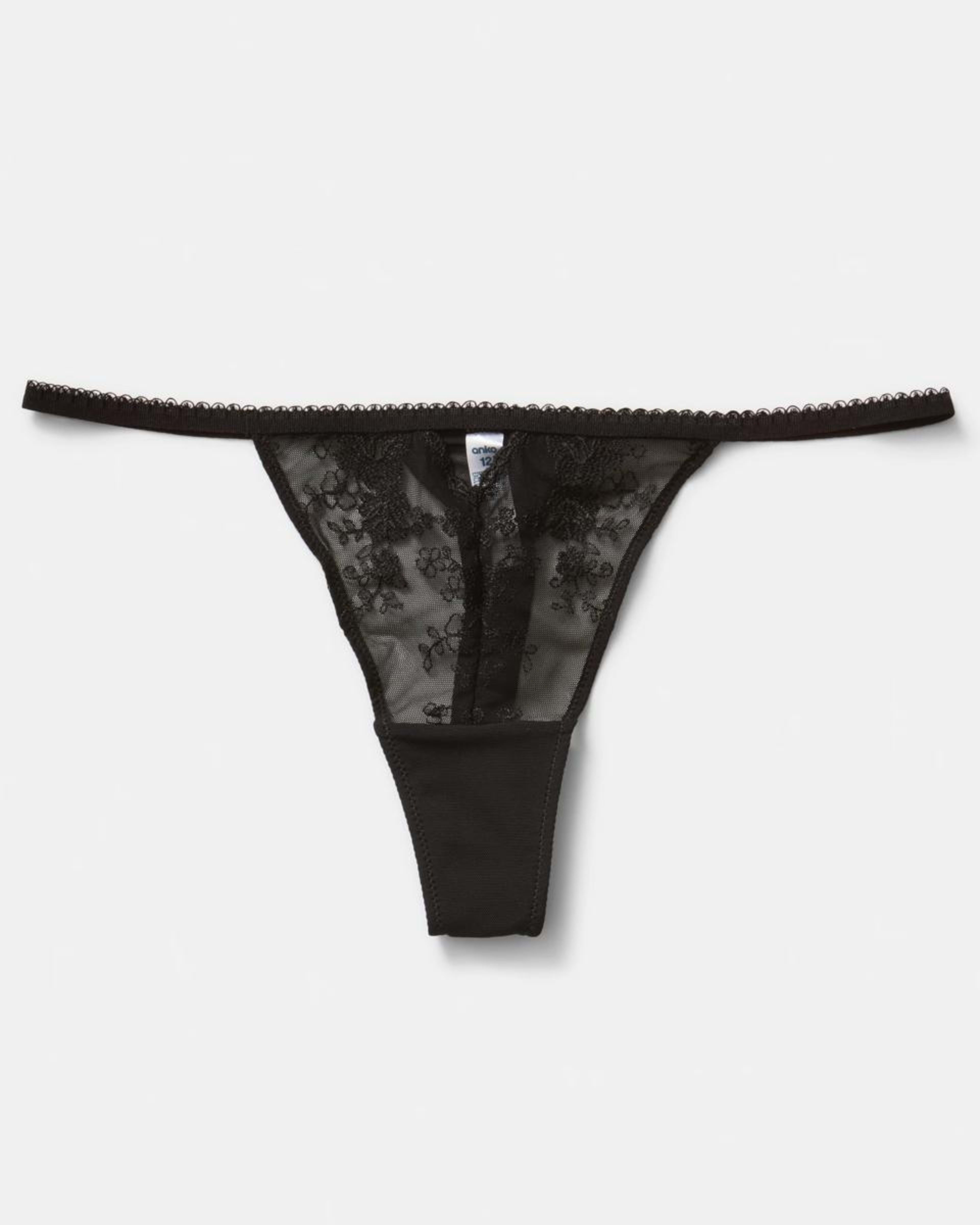 4 Co-ordinated Embroidered Mesh G-String Briefs BLACK, 4 of 6