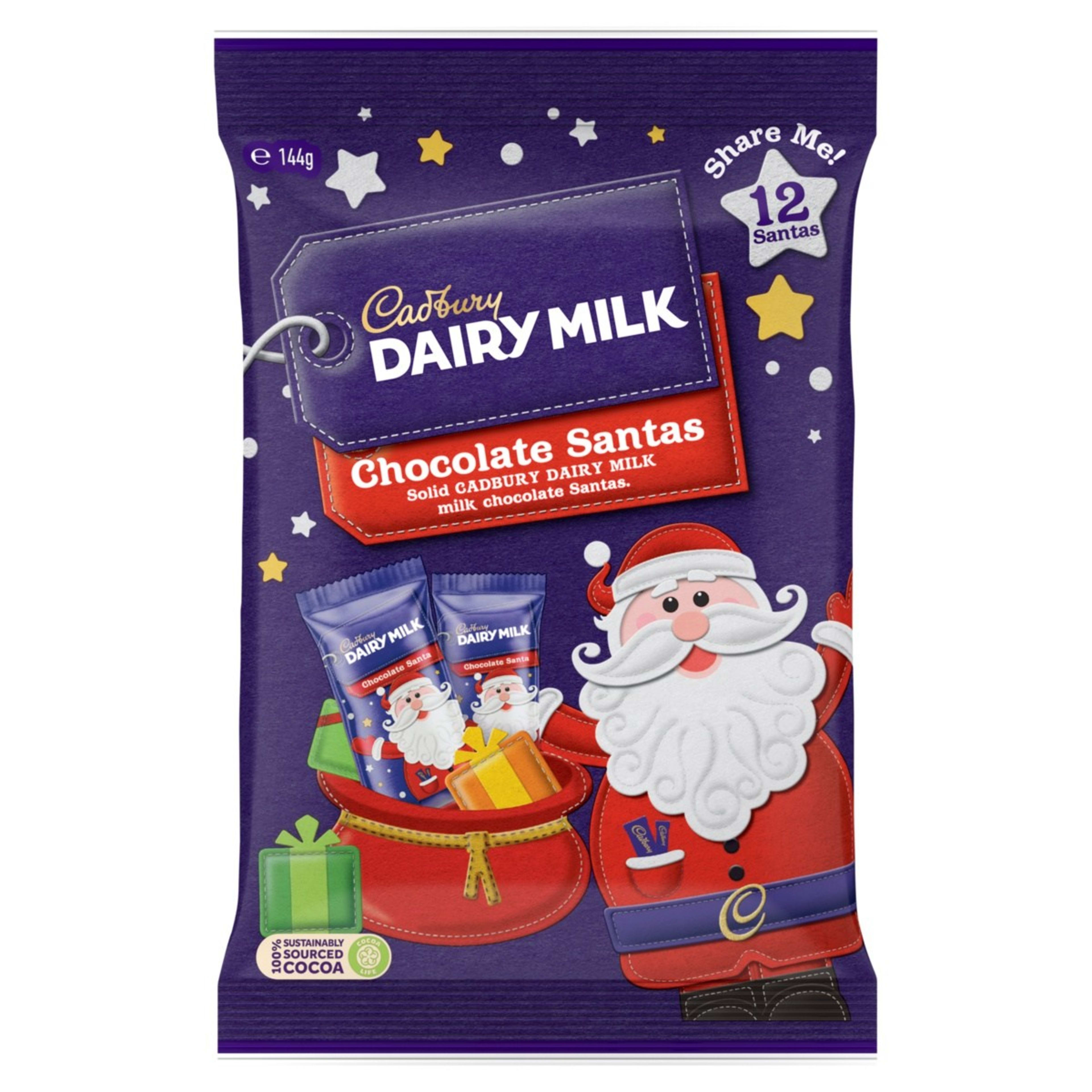 1 Cadbury Dairy Milk 12 Pack Chocolate Santa Share Pack 144g