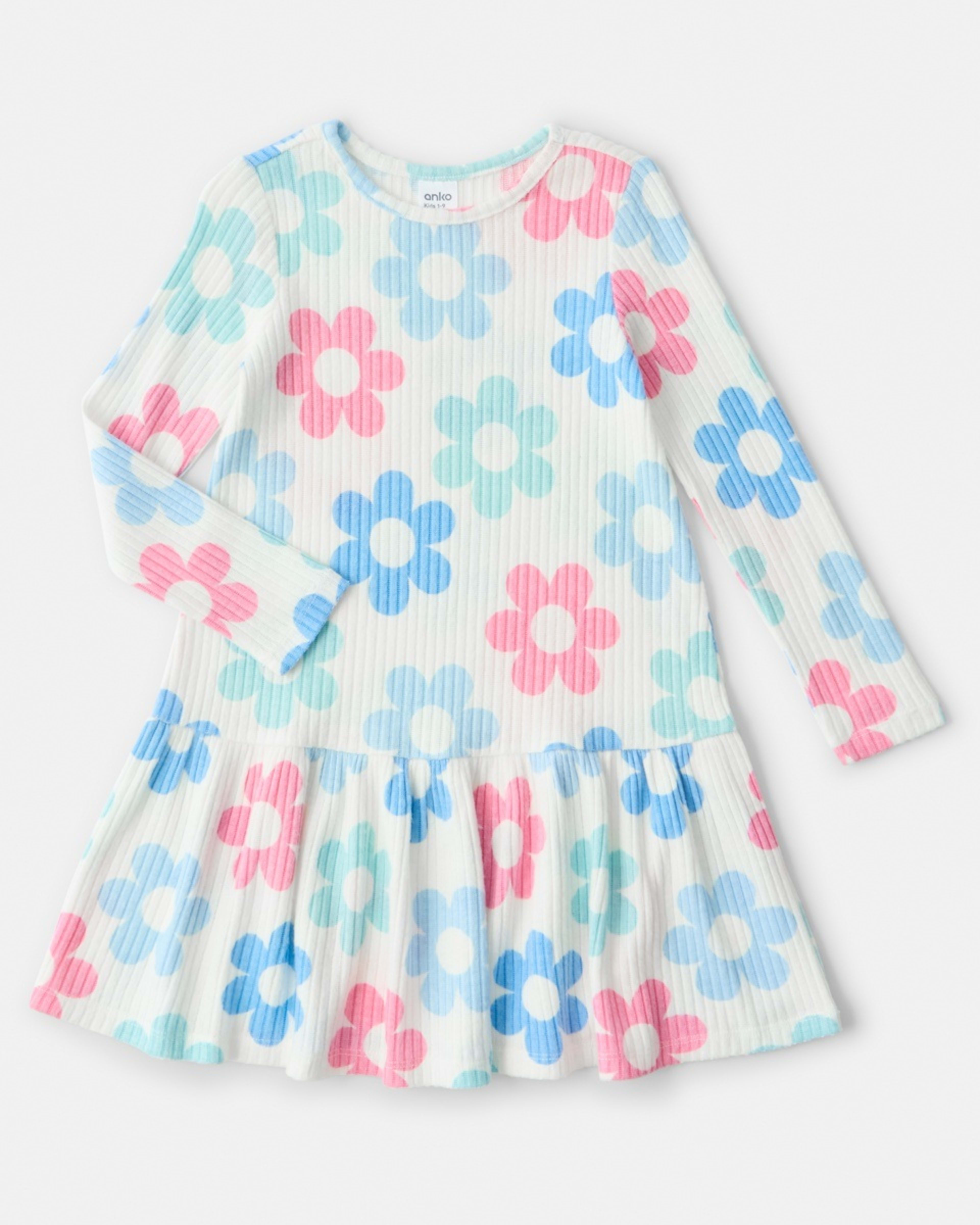 6 Long Sleeve Brushed Rib Dress Flower Power Pristine White, 6 of 7