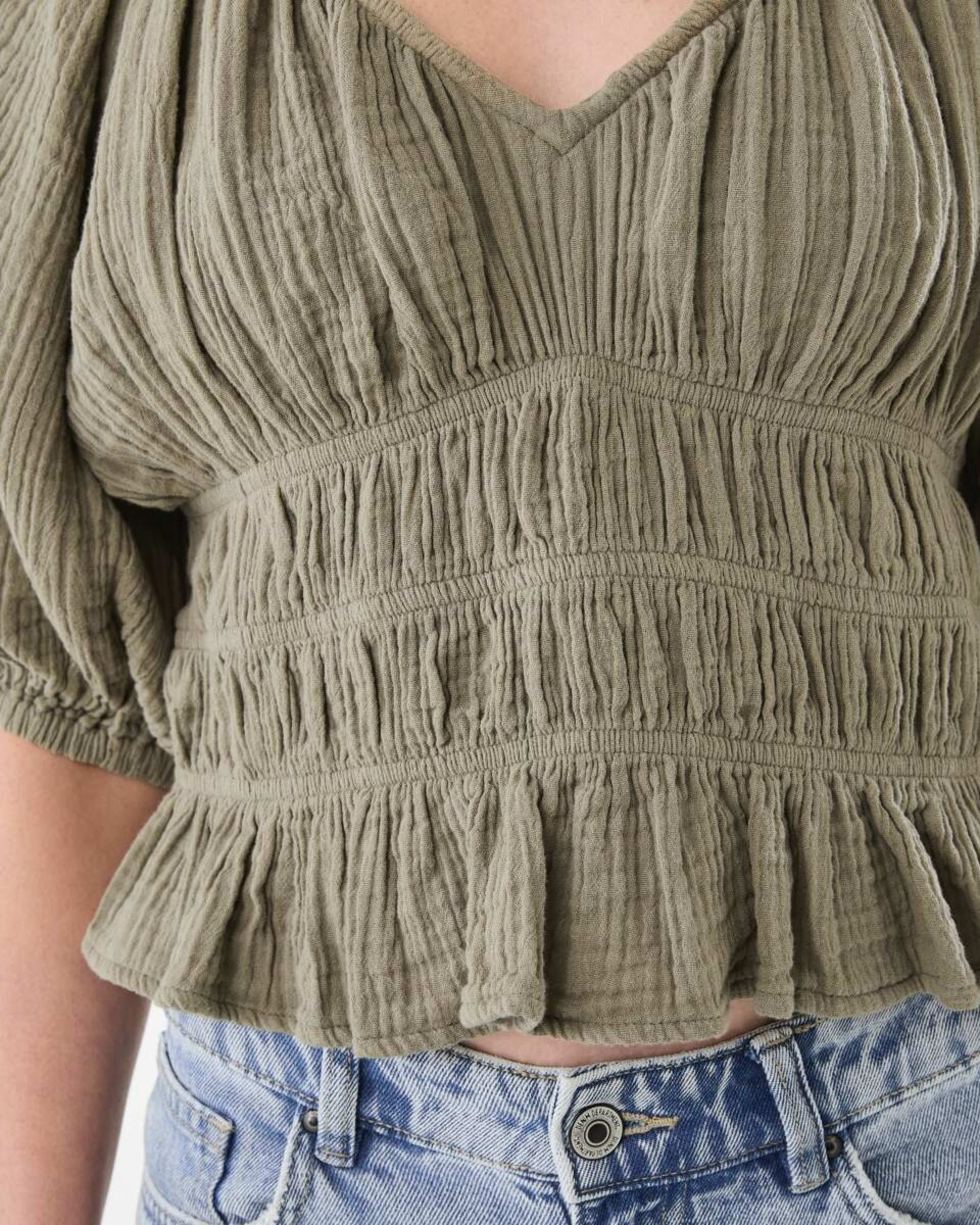 6 Short Sleeve Ruched Peplum Top Pave Grey, 6 of 6