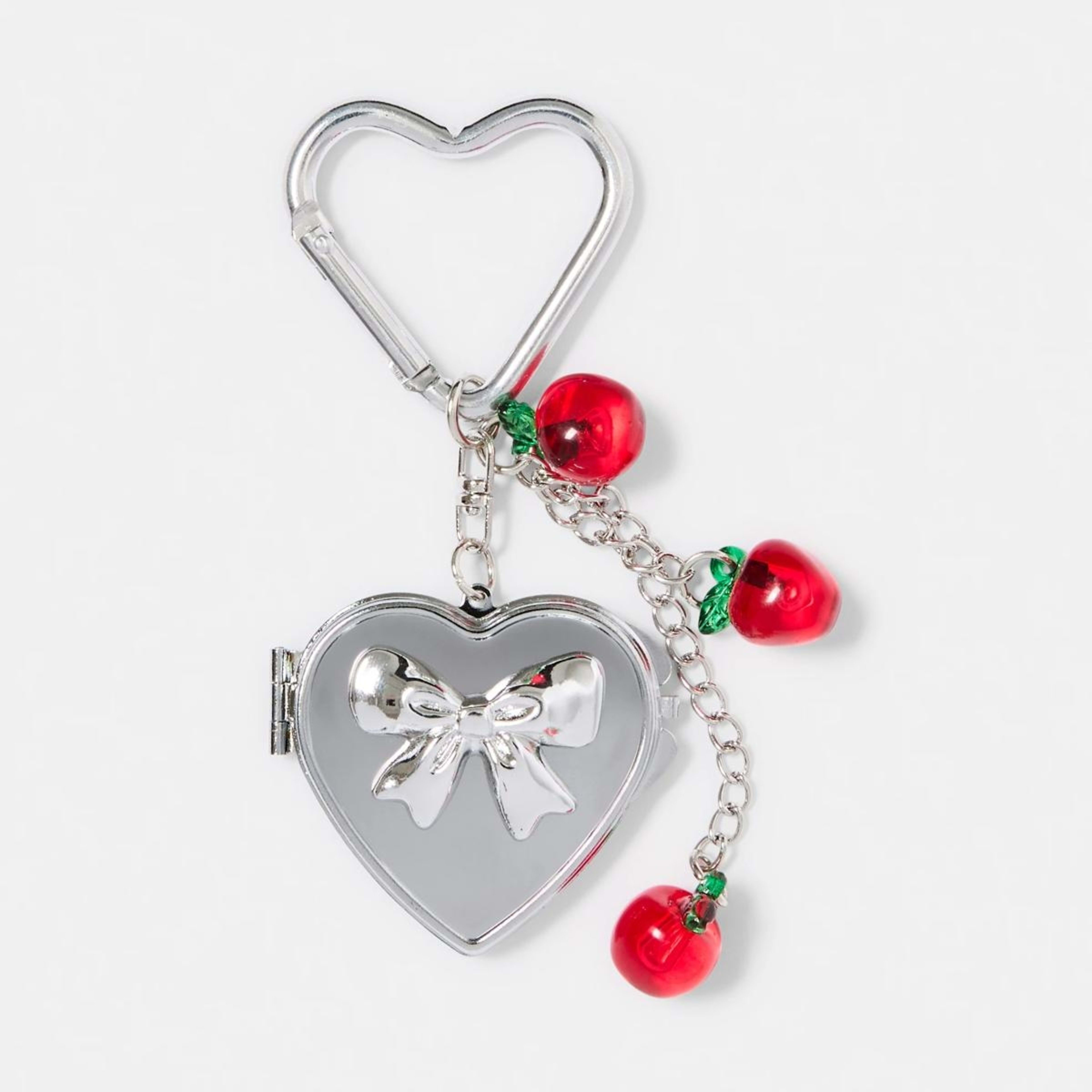 1 Locket Apple Bag Charm Keyring - Silver