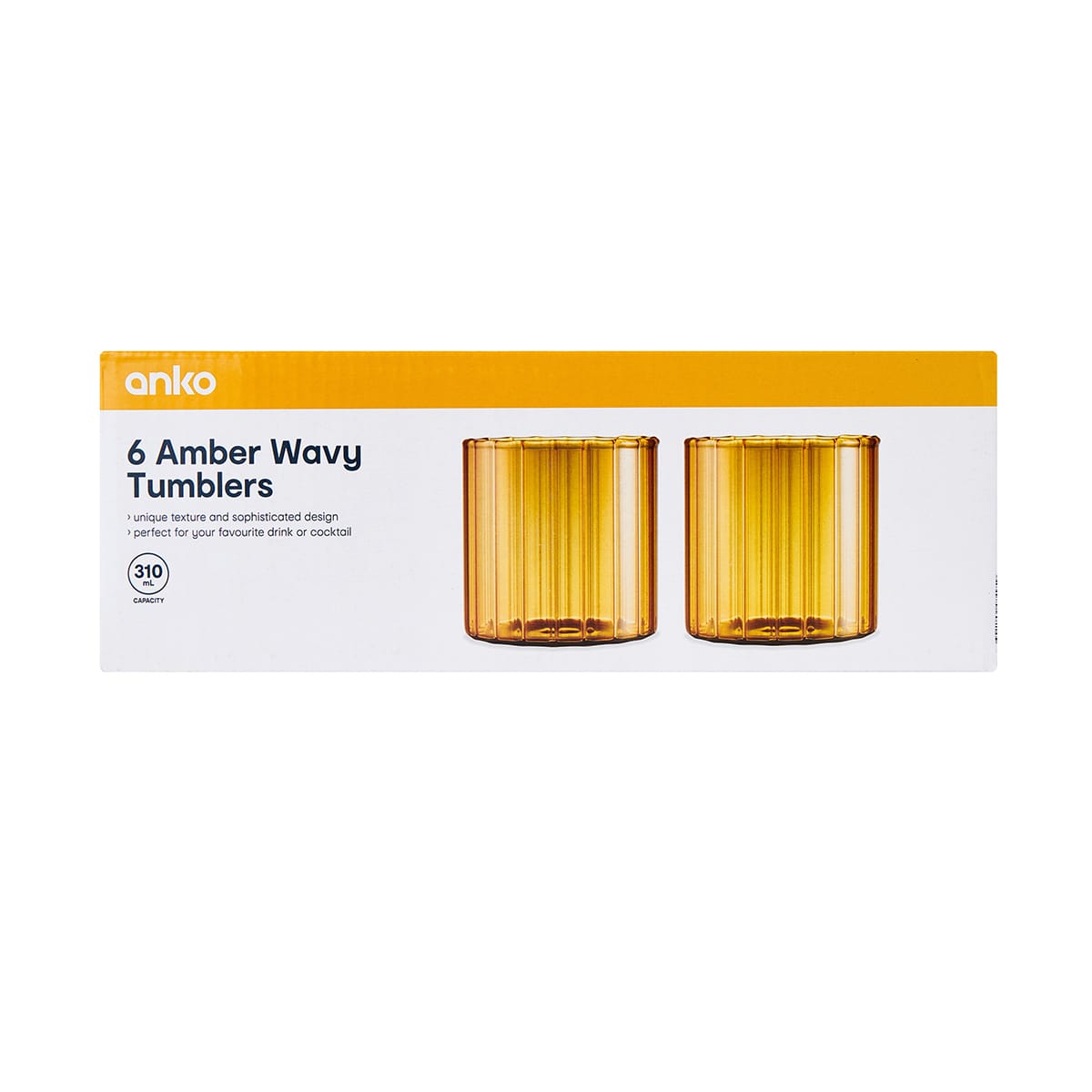 6 Amber Wavy Tumblers Kmart