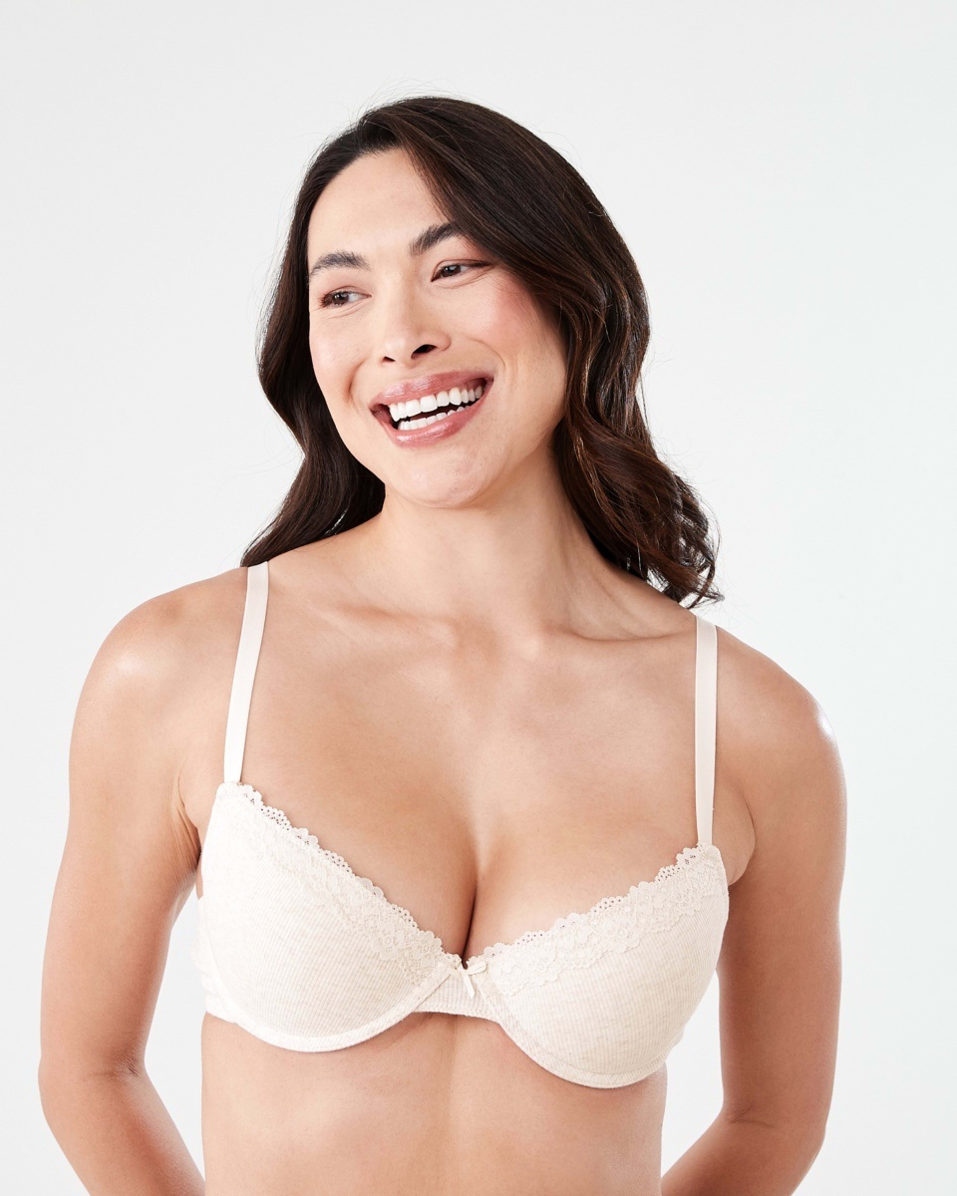 3 2 Pack Push-up Rib Lace Bra SOFT OAT MARLE, BLACK, 3 of 9